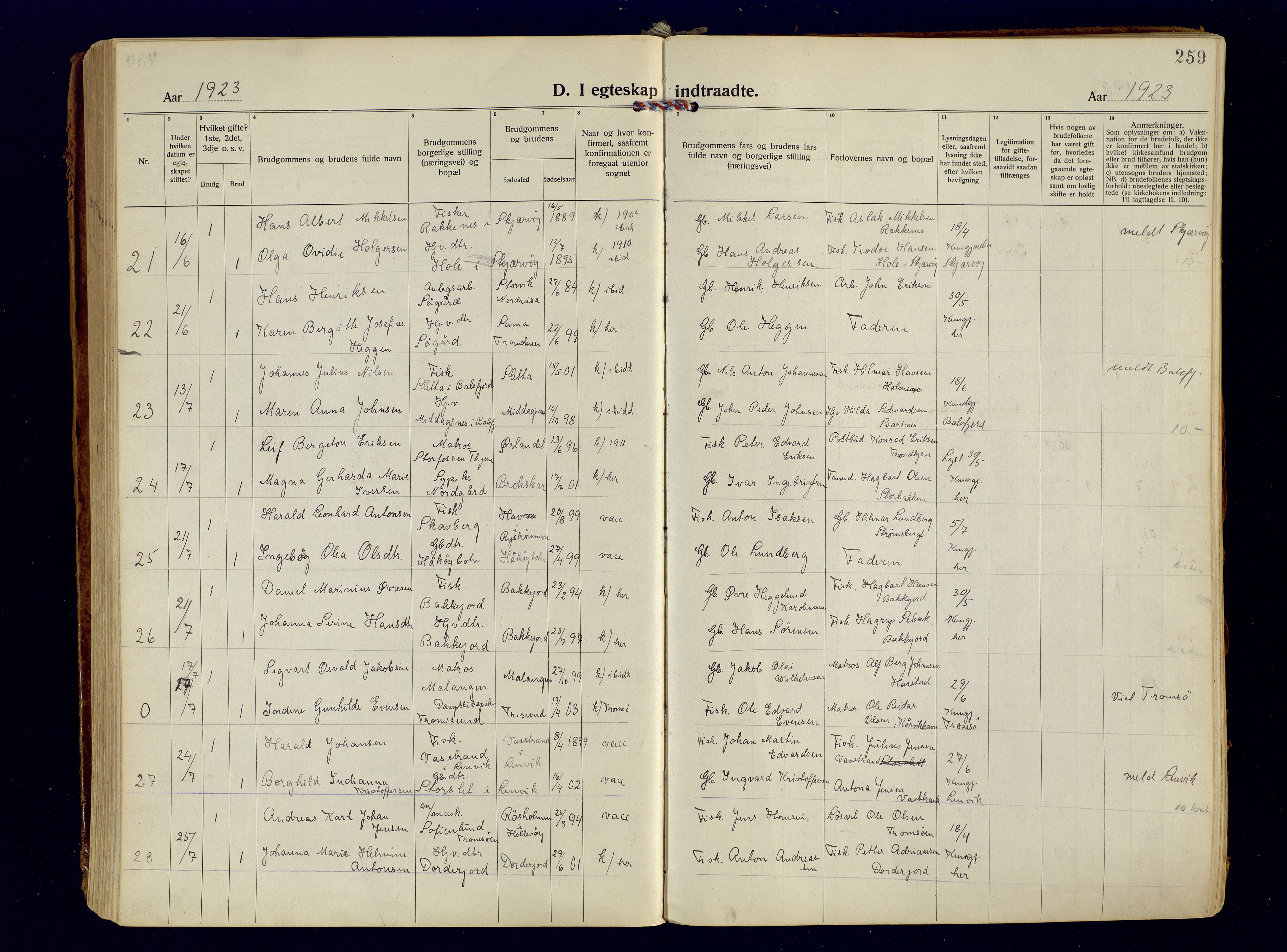 Tromsøysund sokneprestkontor, AV/SATØ-S-1304/G/Ga/L0009kirke: Parish register (official) no. 9, 1922-1934, p. 259