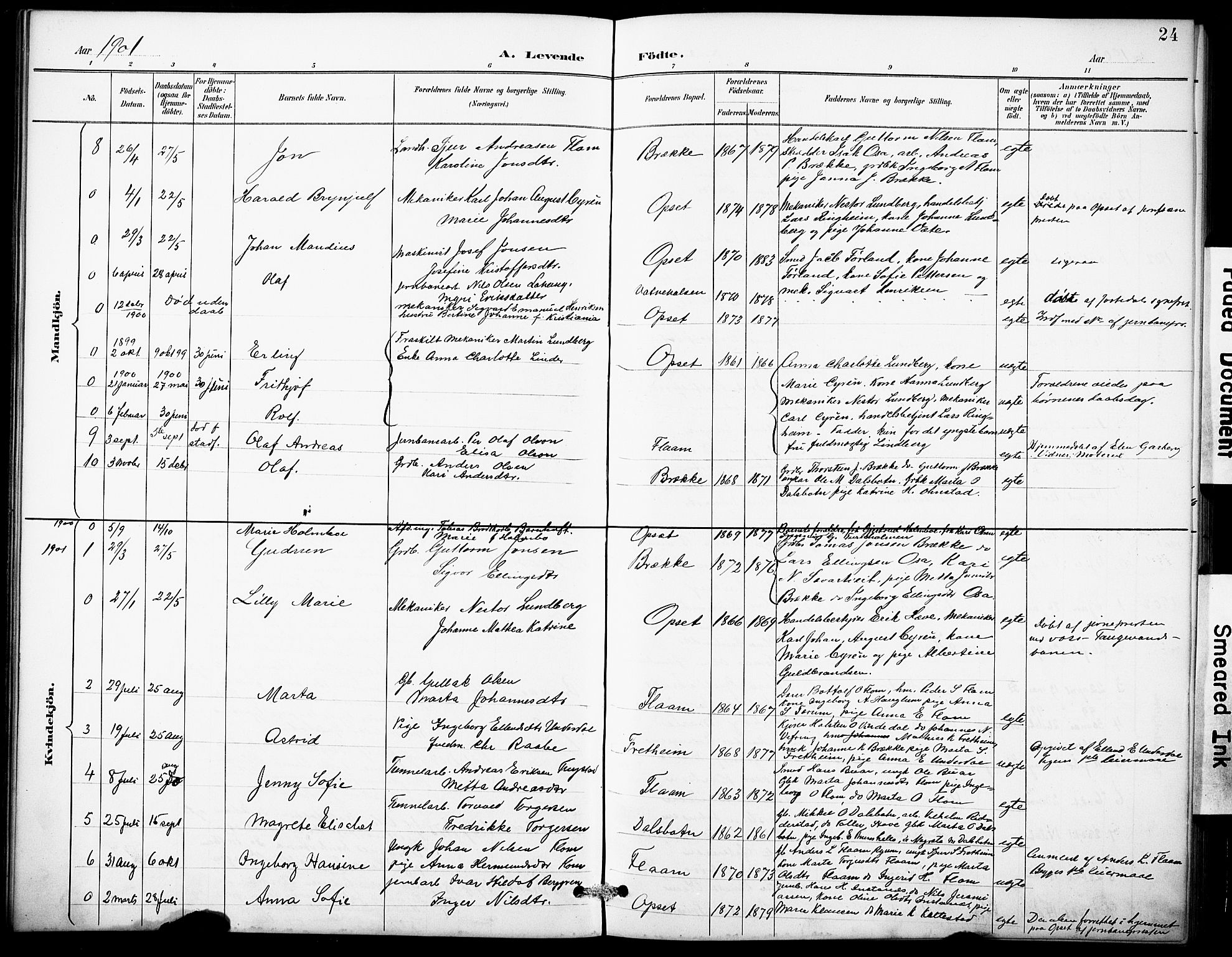 Aurland sokneprestembete, SAB/A-99937/H/Hb/Hbb/L0002: Parish register (copy) no. B 2, 1887-1929, p. 24