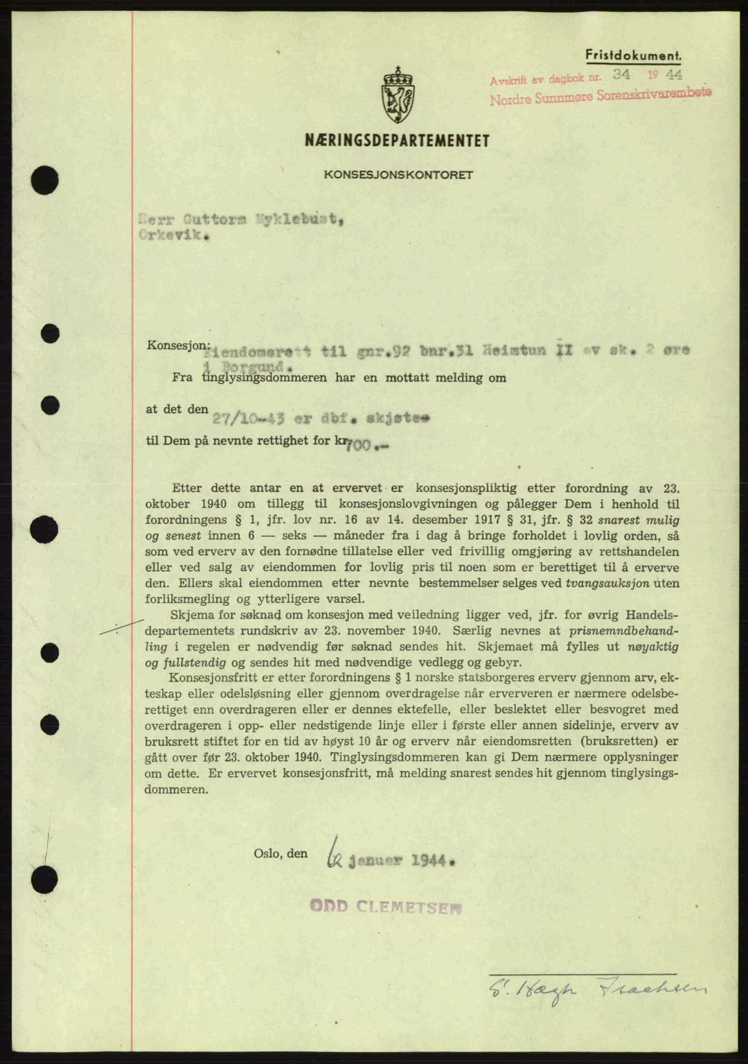 Nordre Sunnmøre sorenskriveri, SAT/A-0006/1/2/2C/2Ca: Mortgage book no. B6-14 a, 1942-1945, Diary no: : 34/1944