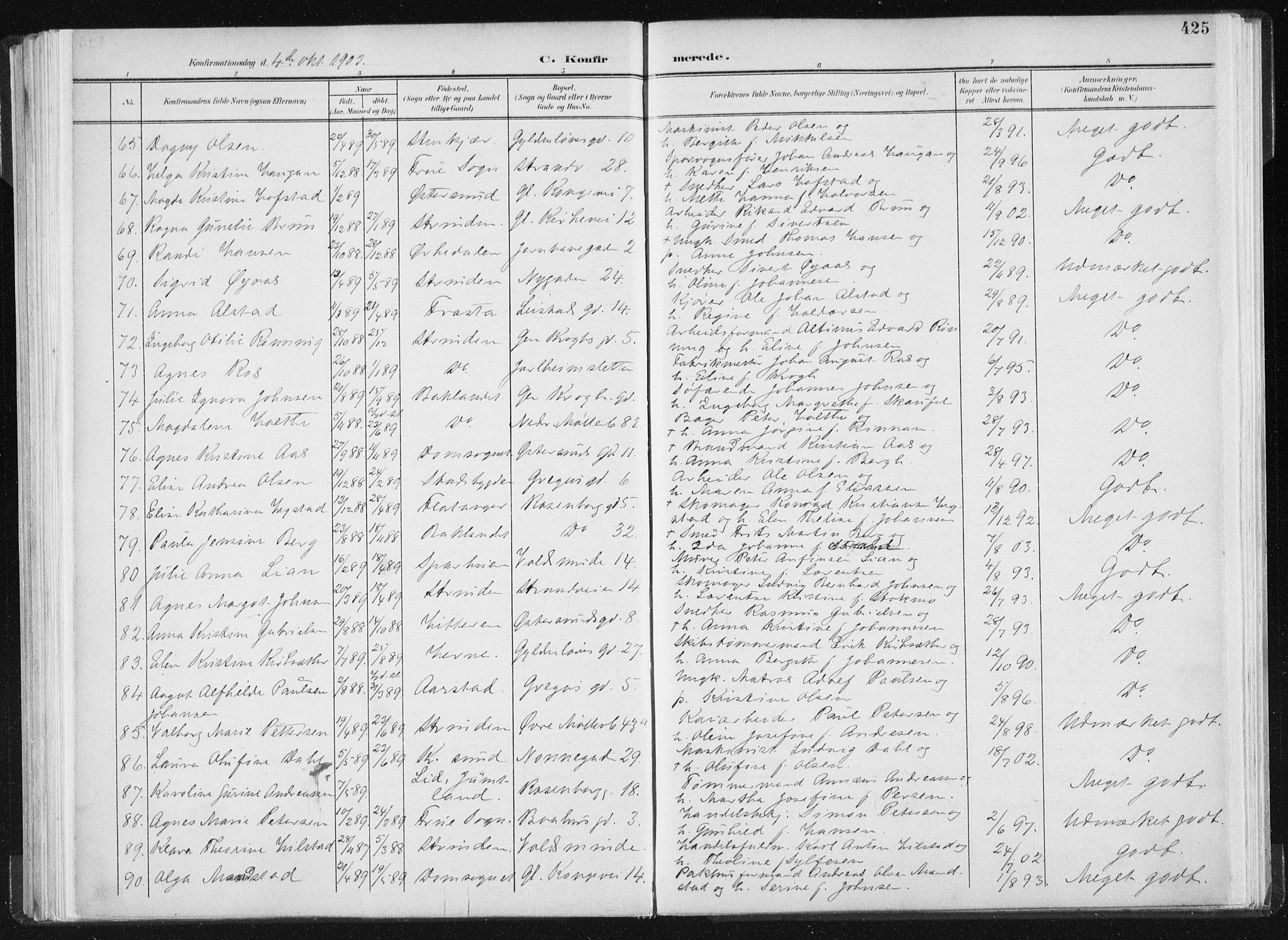 Ministerialprotokoller, klokkerbøker og fødselsregistre - Sør-Trøndelag, AV/SAT-A-1456/604/L0200: Parish register (official) no. 604A20II, 1901-1908, p. 425