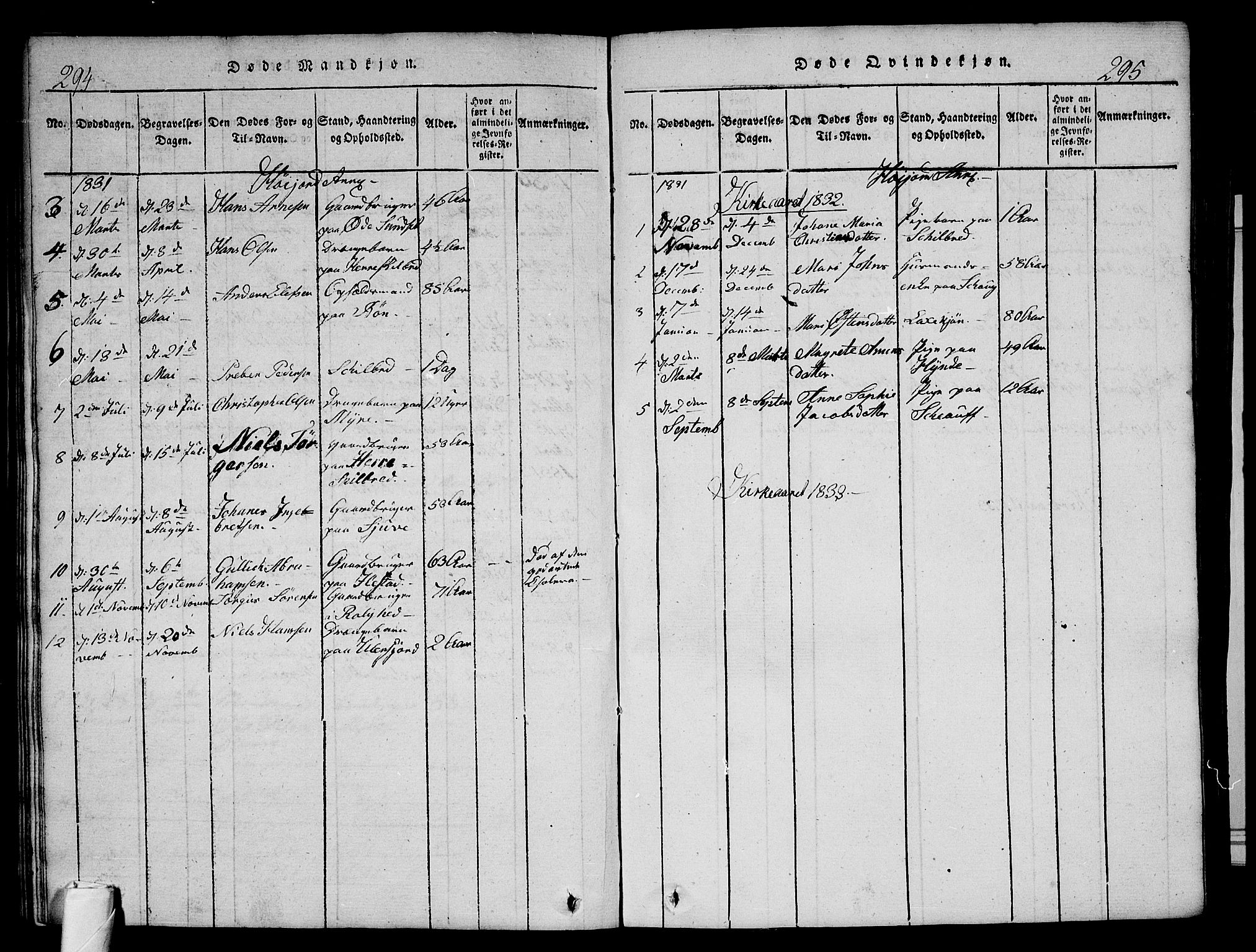 Andebu kirkebøker, SAKO/A-336/G/Ga/L0002: Parish register (copy) no. I 2 /2, 1823-1832, p. 294-295