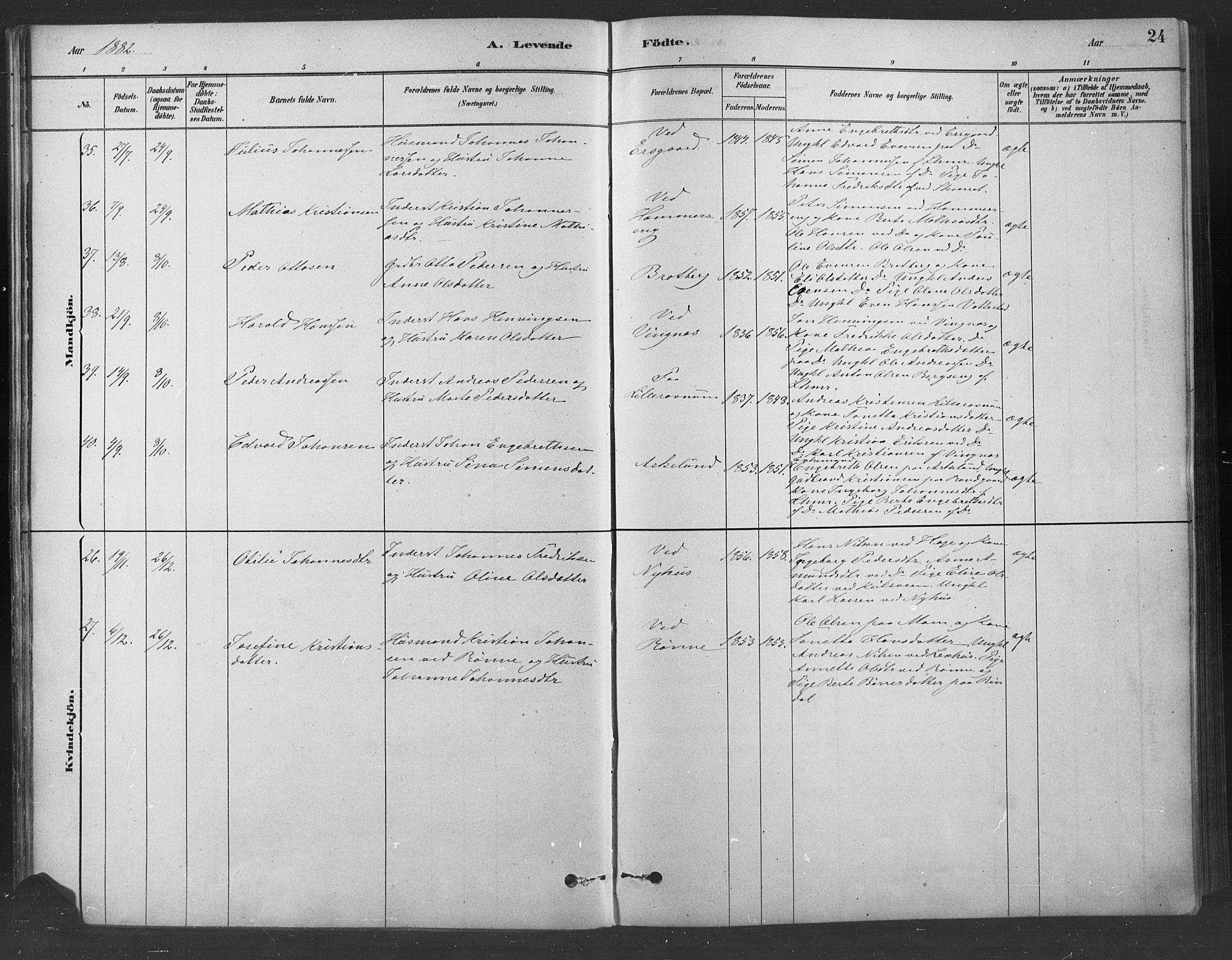 Fåberg prestekontor, SAH/PREST-086/H/Ha/Haa/L0009: Parish register (official) no. 9, 1879-1898, p. 24