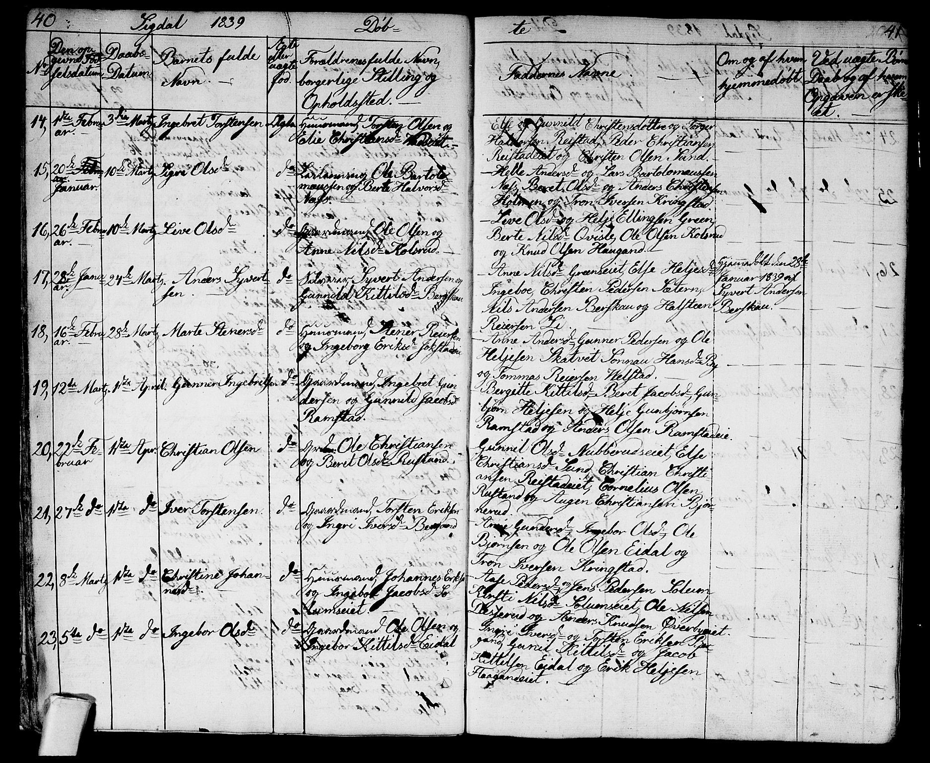 Sigdal kirkebøker, AV/SAKO-A-245/G/Ga/L0002: Parish register (copy) no. I 2, 1835-1856, p. 40-41