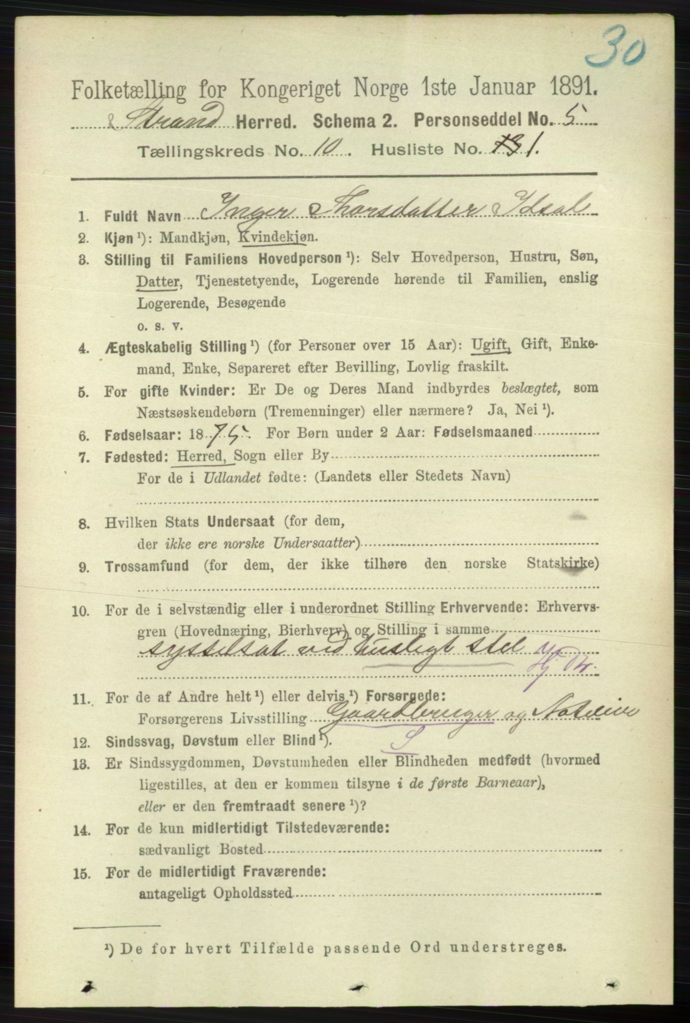 RA, 1891 census for 1130 Strand, 1891, p. 2735