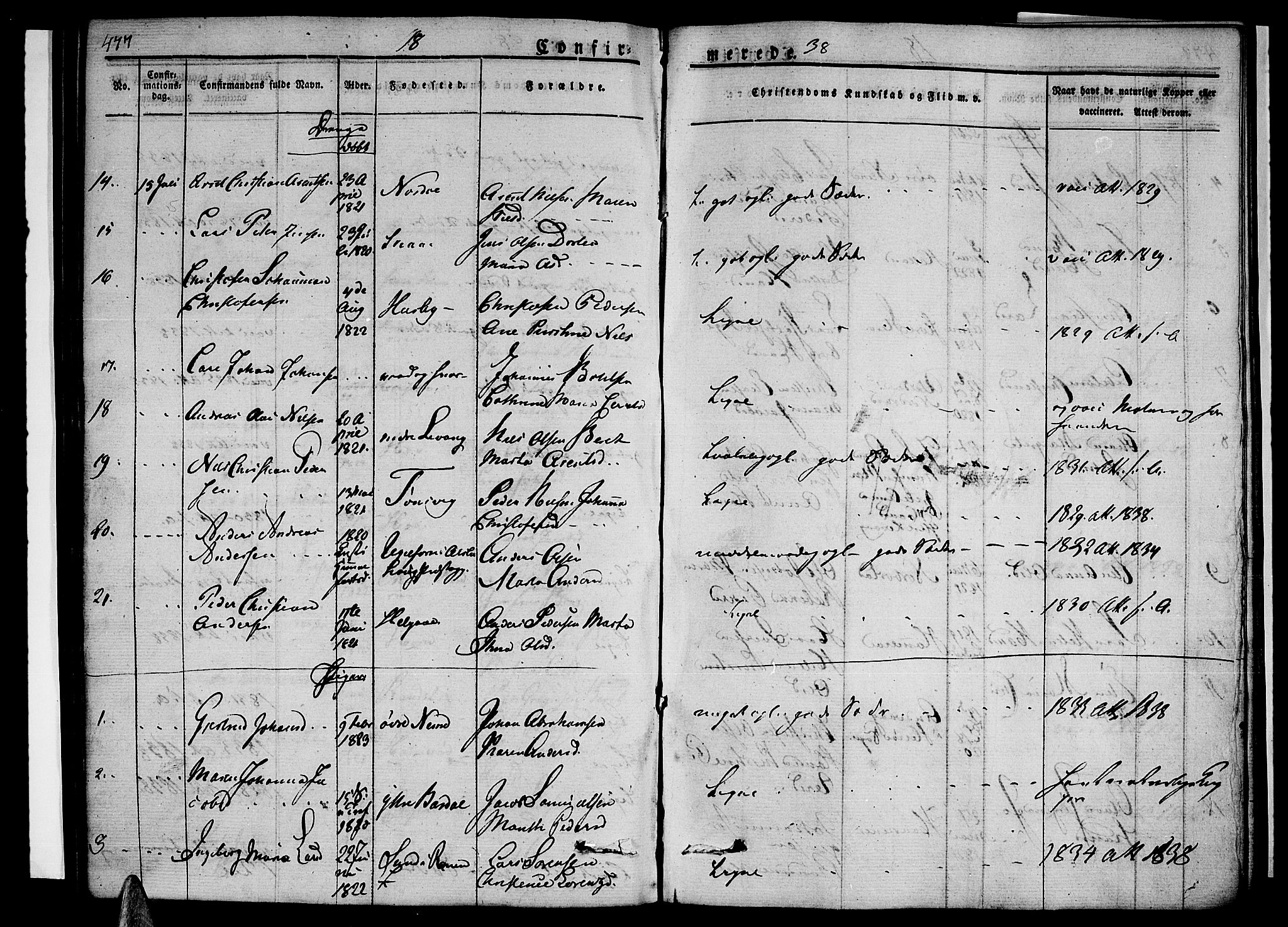 Ministerialprotokoller, klokkerbøker og fødselsregistre - Nordland, SAT/A-1459/838/L0548: Parish register (official) no. 838A06, 1829-1839, p. 477-478