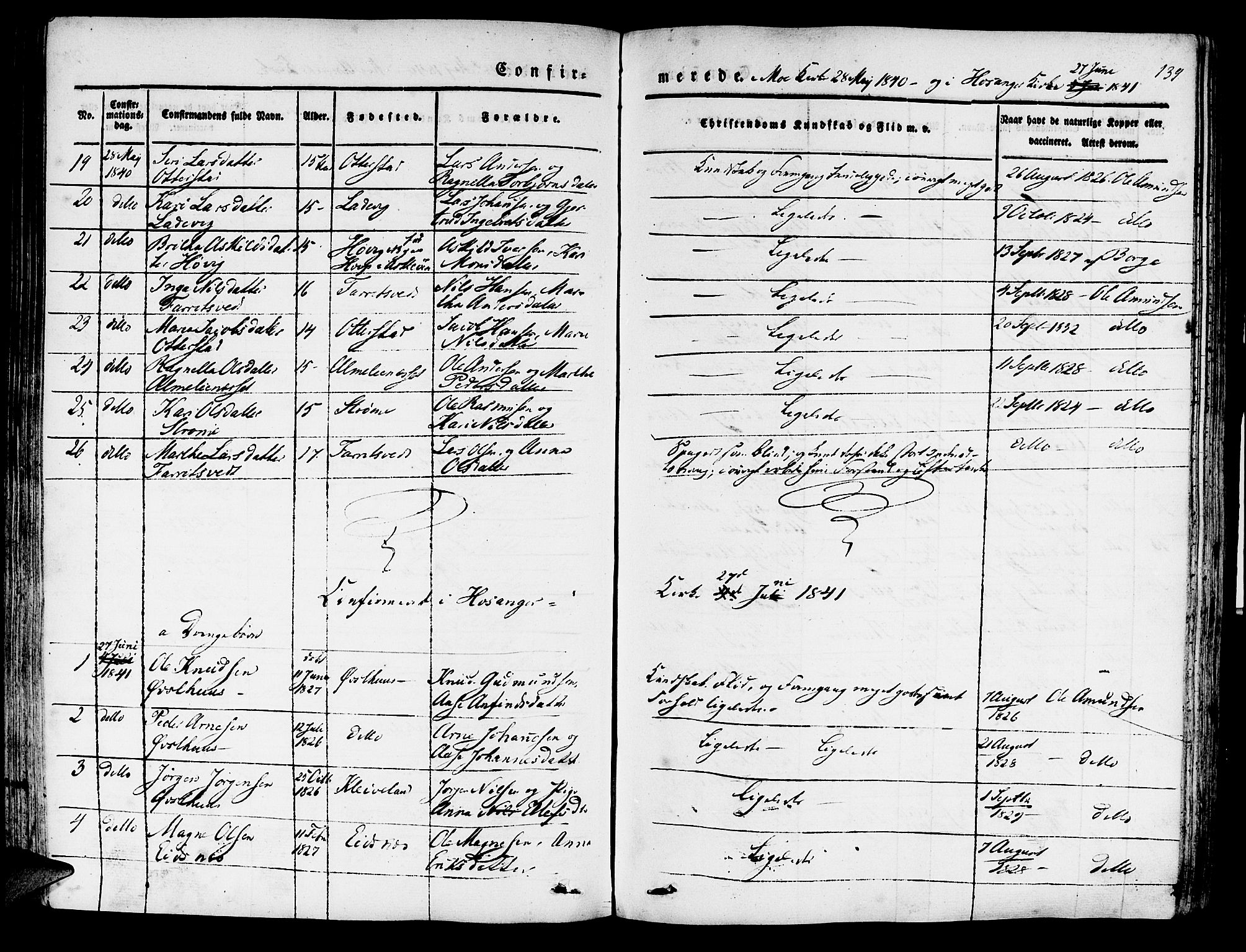 Hosanger sokneprestembete, AV/SAB-A-75801/H/Haa: Parish register (official) no. A 7, 1835-1848, p. 139