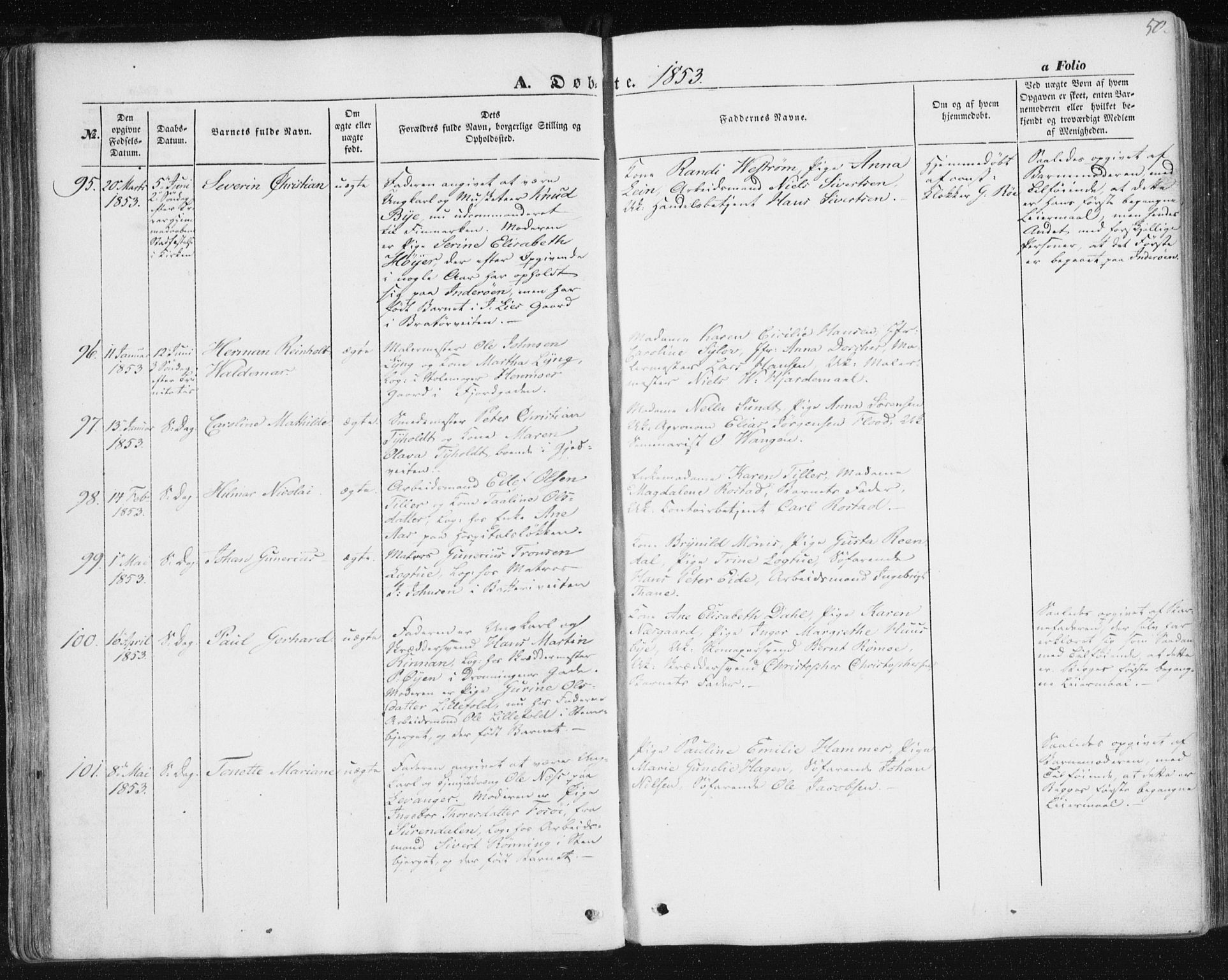 Ministerialprotokoller, klokkerbøker og fødselsregistre - Sør-Trøndelag, AV/SAT-A-1456/602/L0112: Parish register (official) no. 602A10, 1848-1859, p. 50