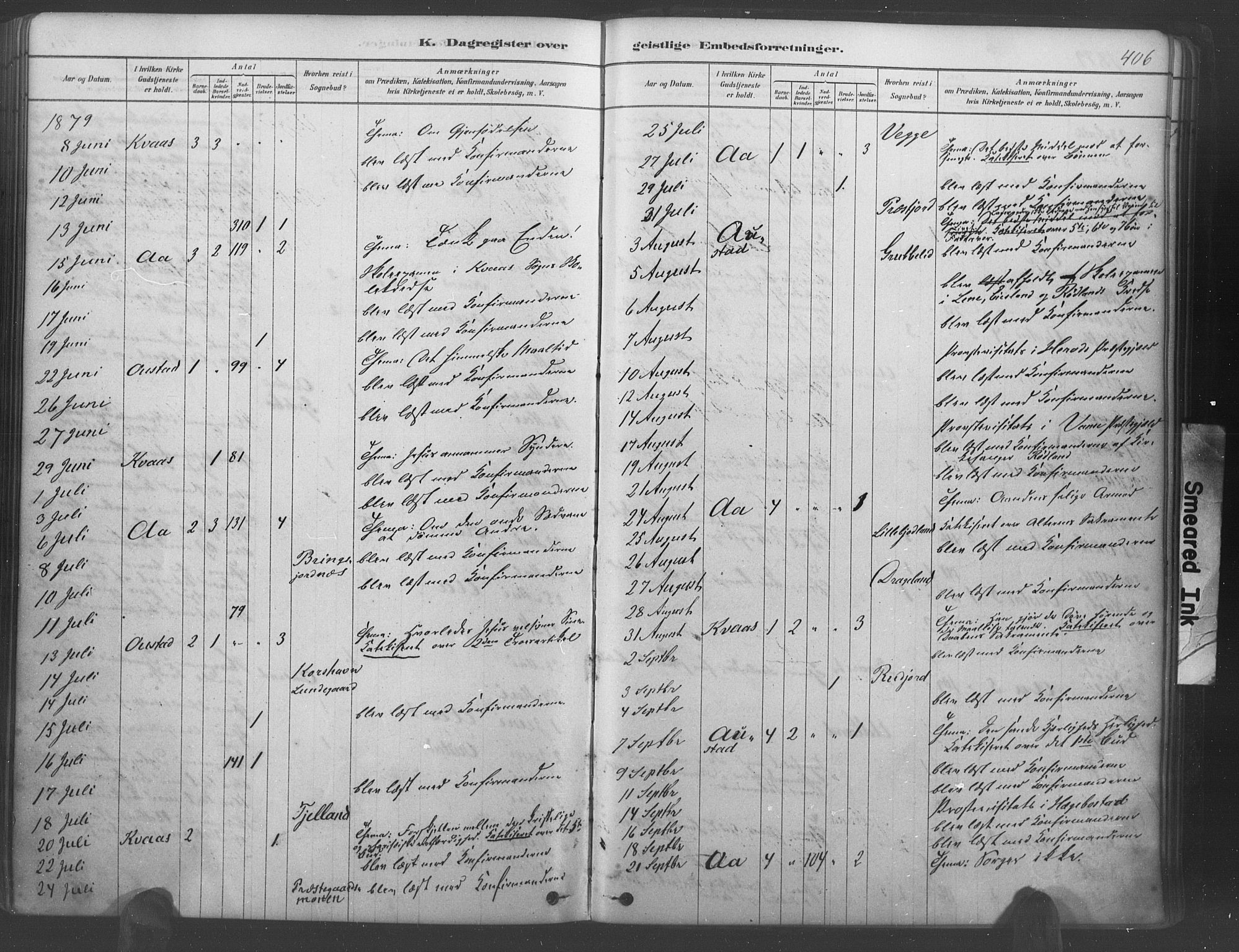 Lyngdal sokneprestkontor, SAK/1111-0029/F/Fa/Fac/L0011: Parish register (official) no. A 11, 1878-1893, p. 406