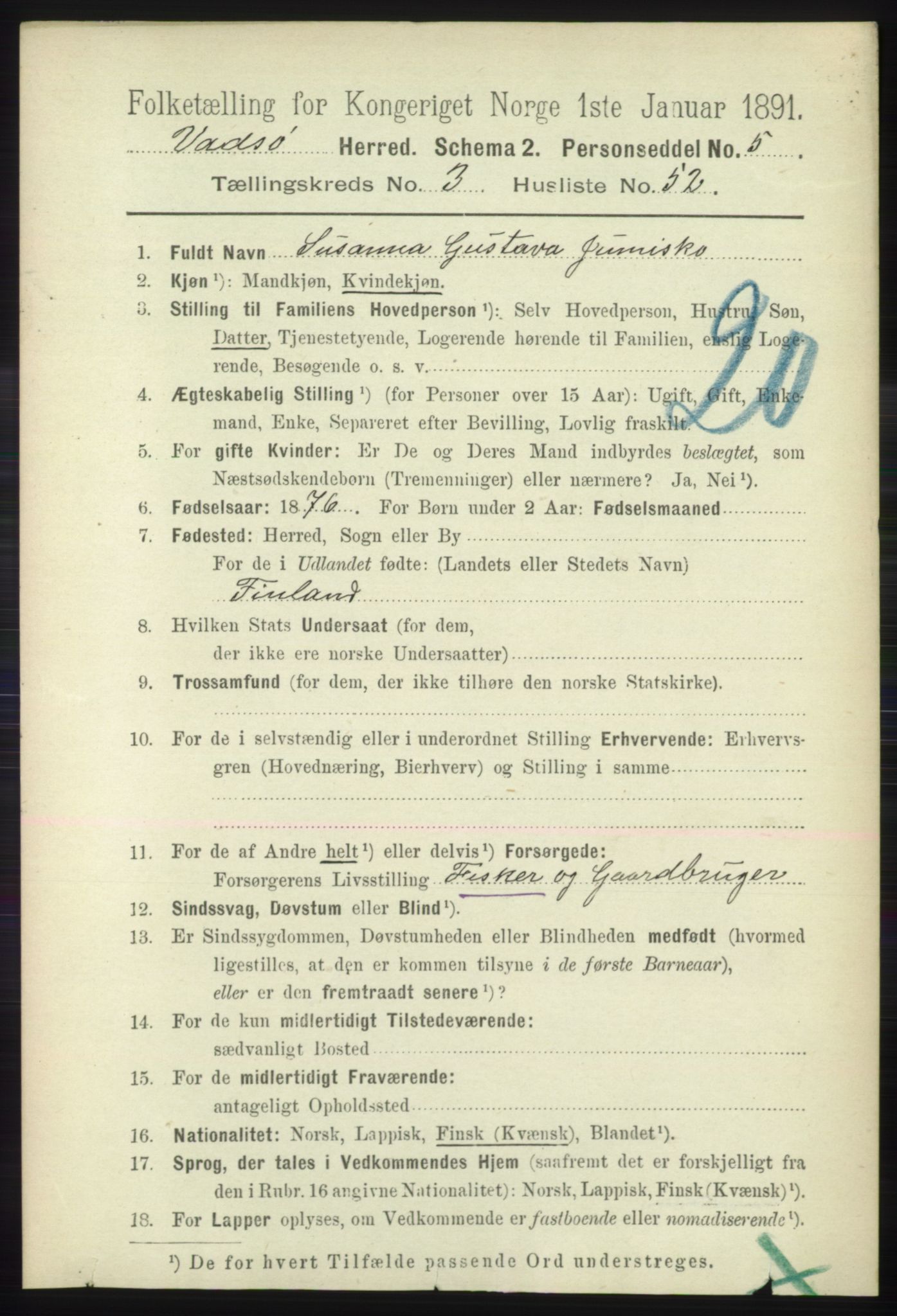 RA, 1891 census for 2029 Vadsø, 1891, p. 1138