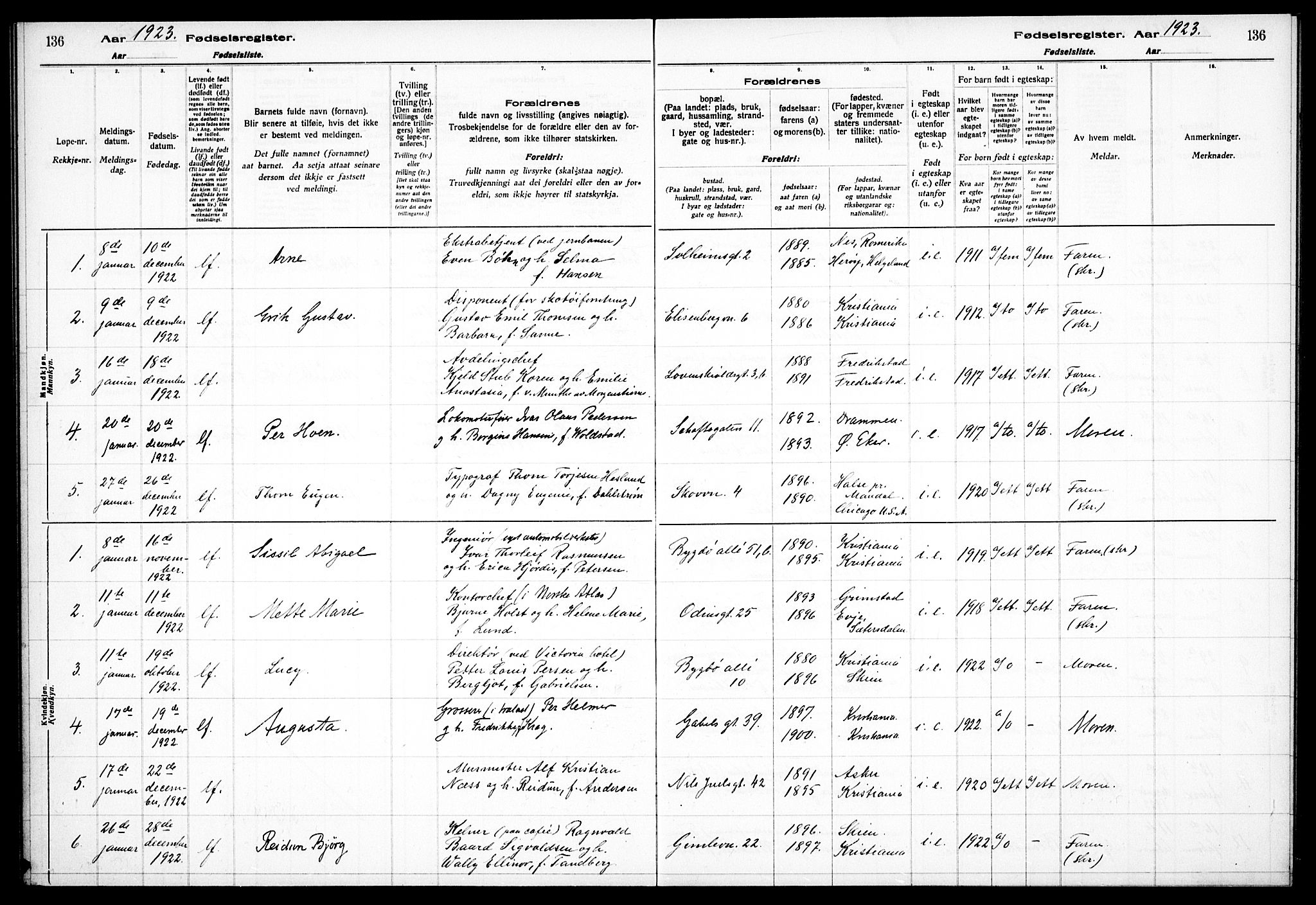 Frogner prestekontor Kirkebøker, SAO/A-10886/J/Ja/L0001: Birth register no. 1, 1916-1927, p. 136