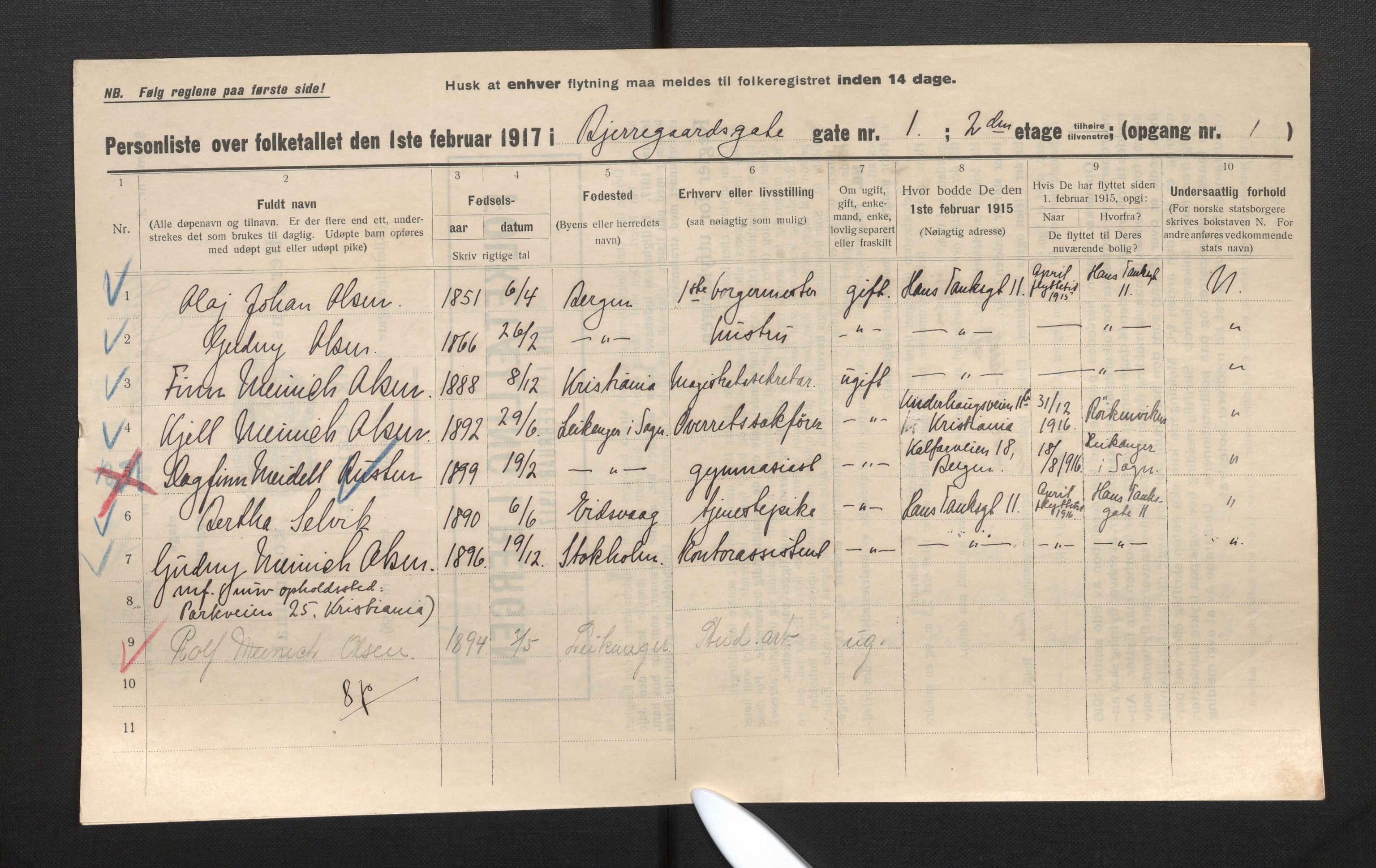 SAB, Municipal Census 1917 for Bergen, 1917, p. 2661
