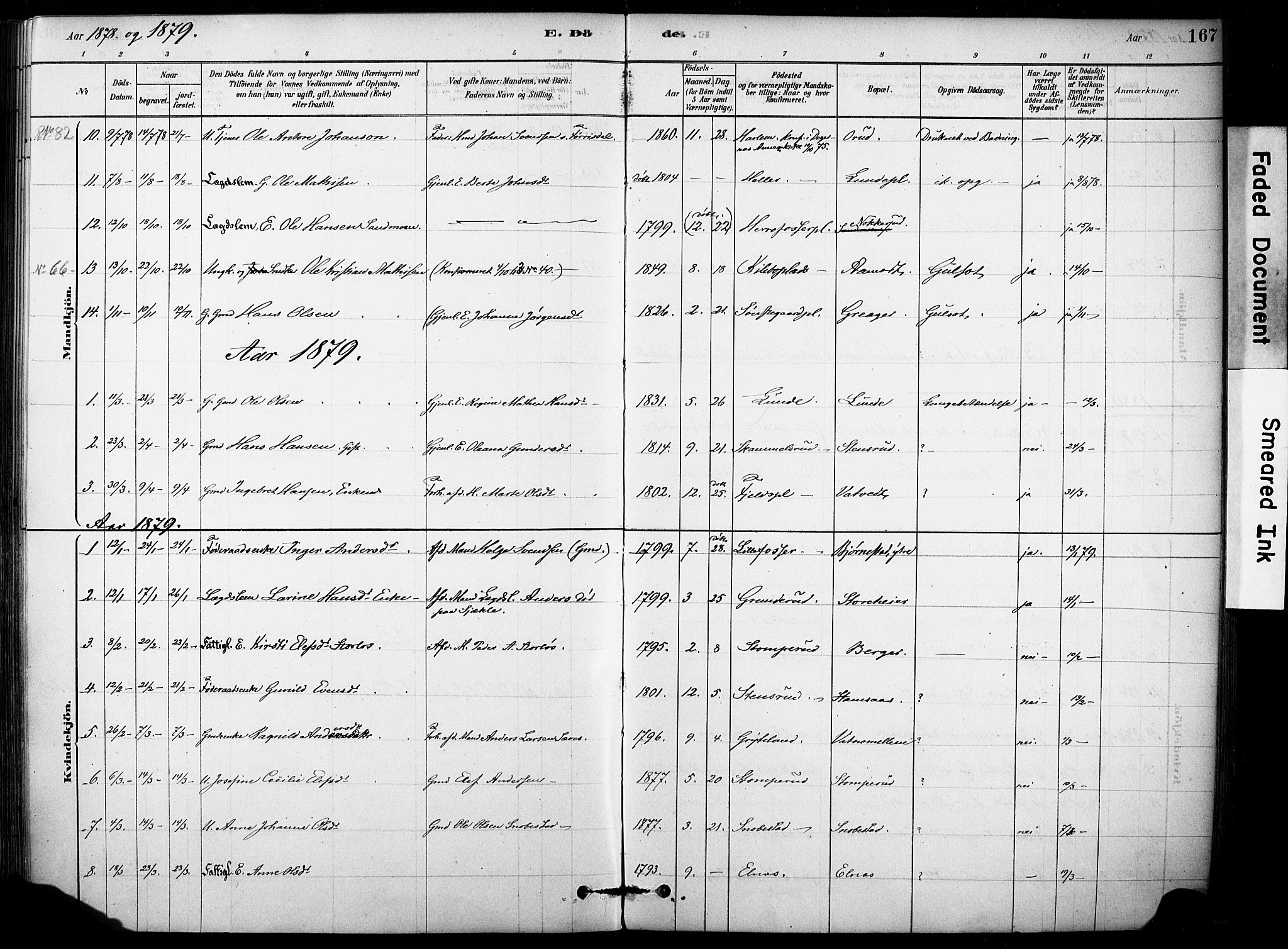 Rakkestad prestekontor Kirkebøker, AV/SAO-A-2008/F/Fb/L0001: Parish register (official) no. II 1, 1878-1899, p. 167