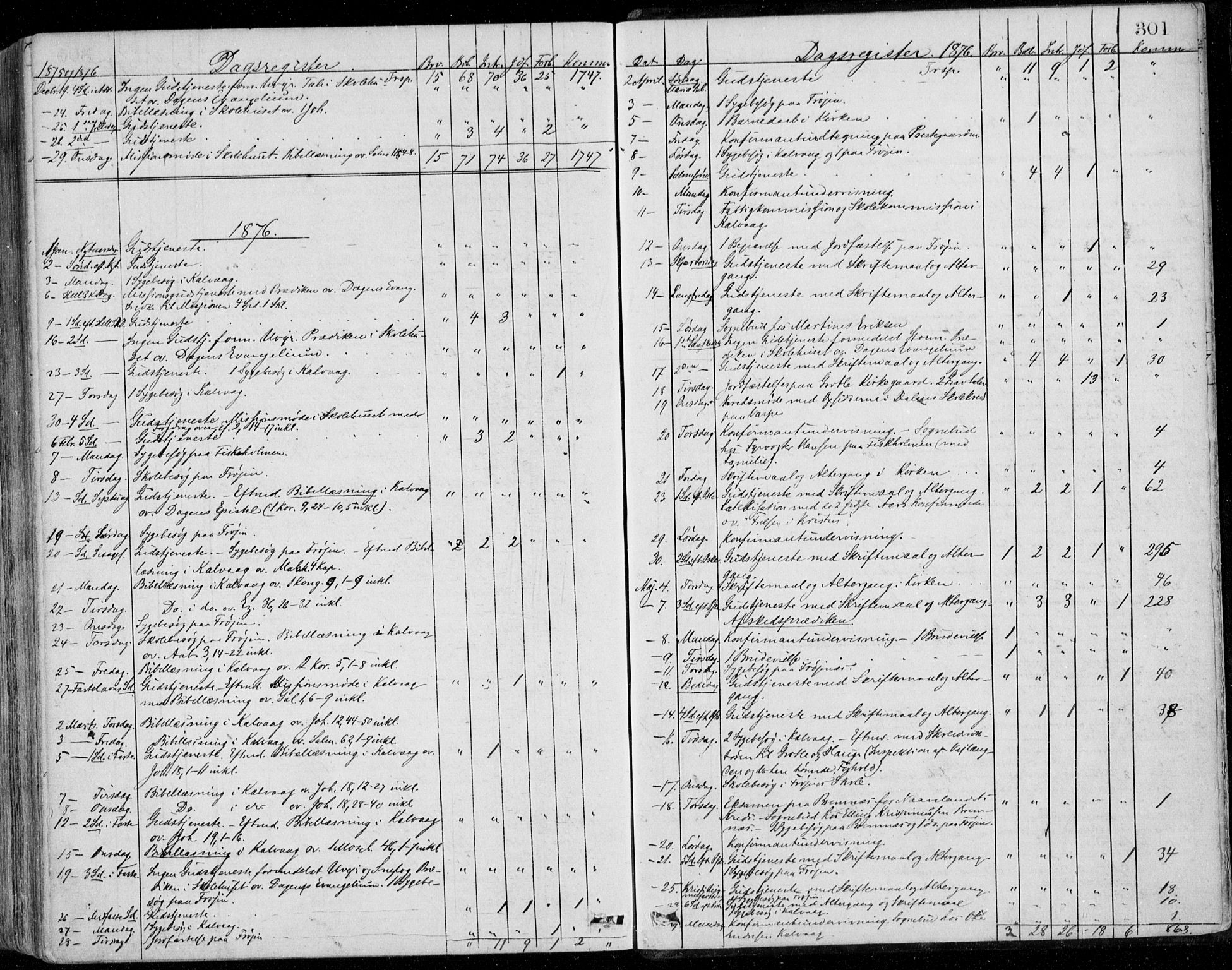 Bremanger sokneprestembete, SAB/A-82201/H/Haa/Haaa/L0001: Parish register (official) no. A  1, 1864-1883, p. 301