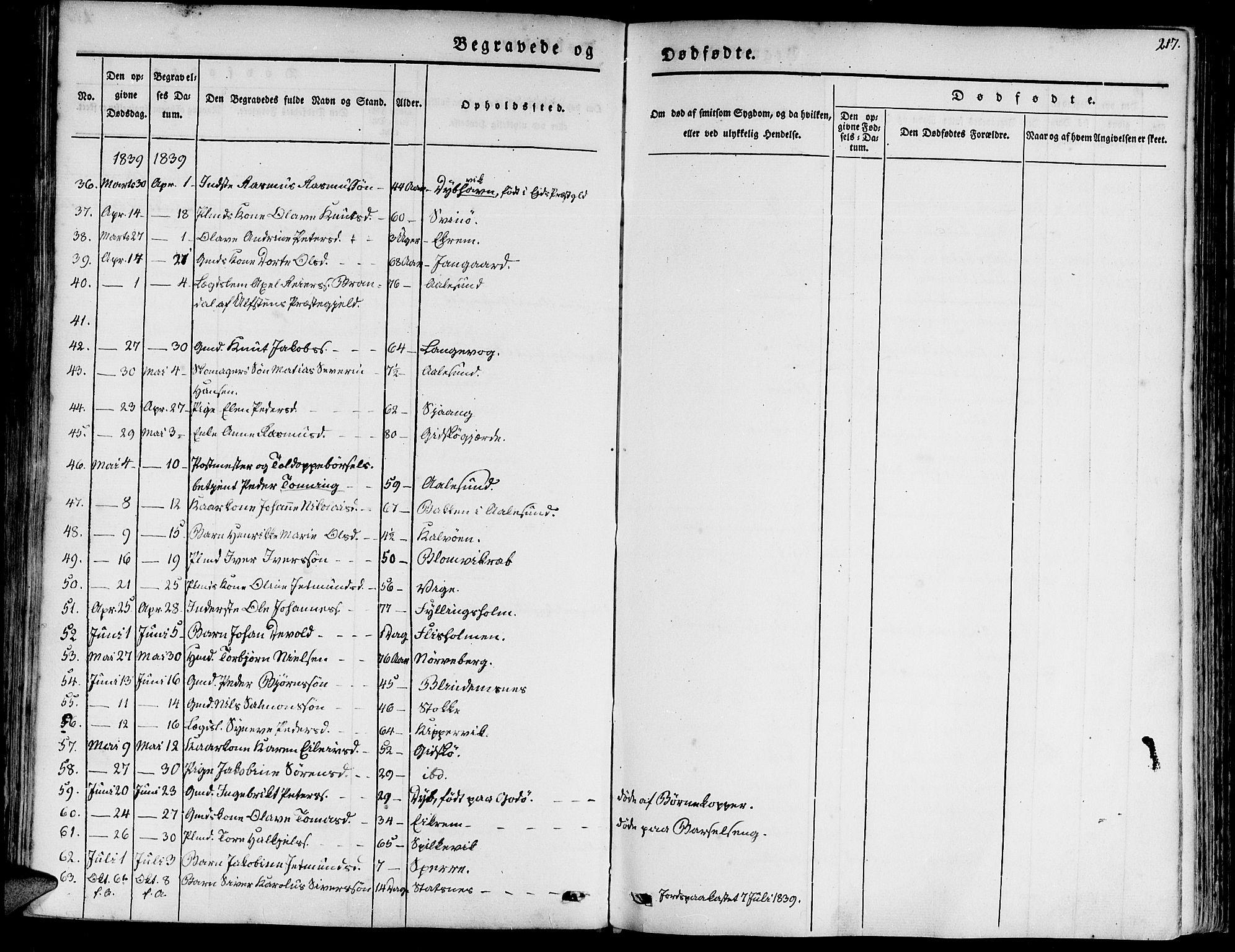 Ministerialprotokoller, klokkerbøker og fødselsregistre - Møre og Romsdal, AV/SAT-A-1454/528/L0395: Parish register (official) no. 528A06, 1828-1839, p. 217