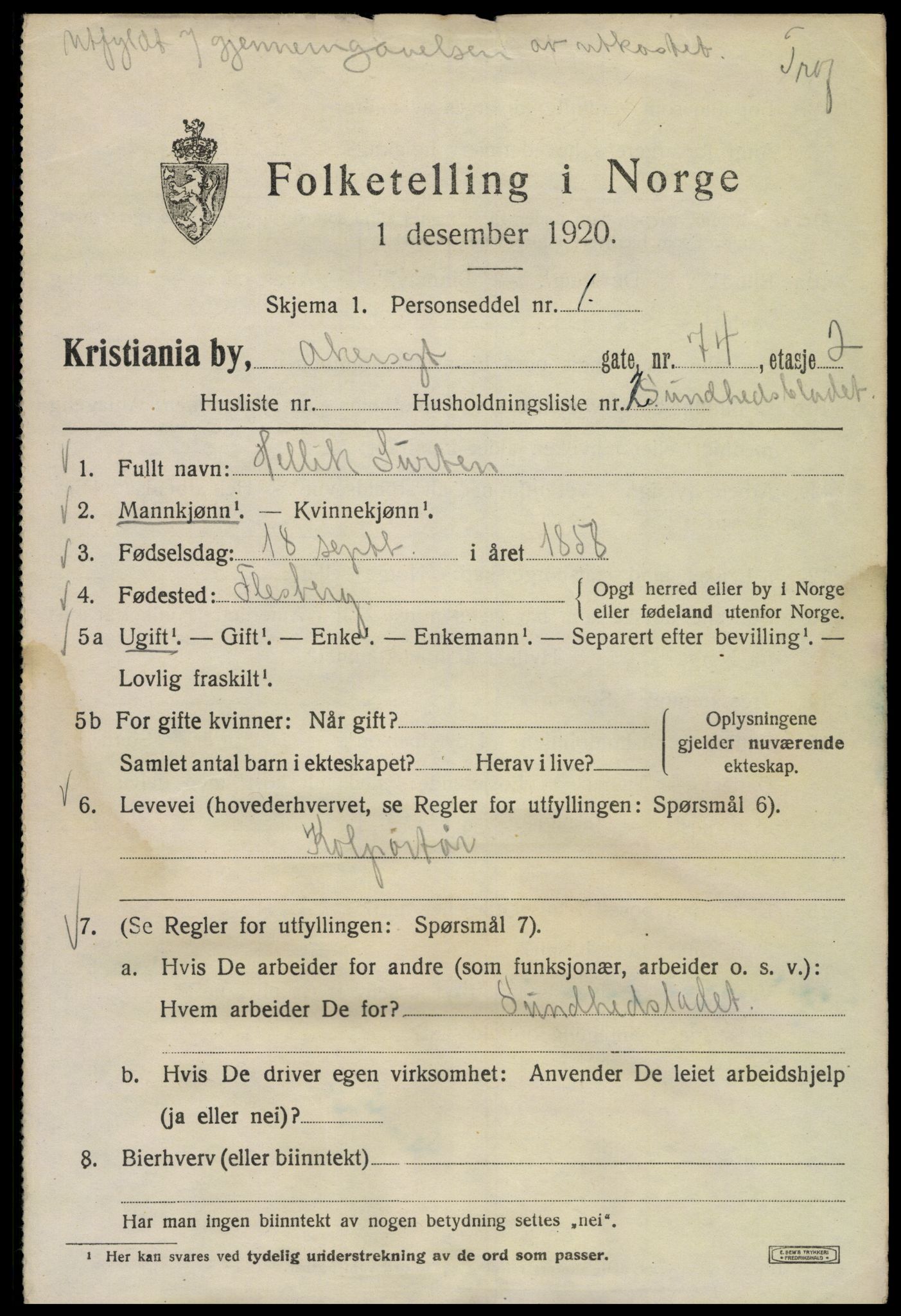 SAO, 1920 census for Kristiania, 1920, p. 139345