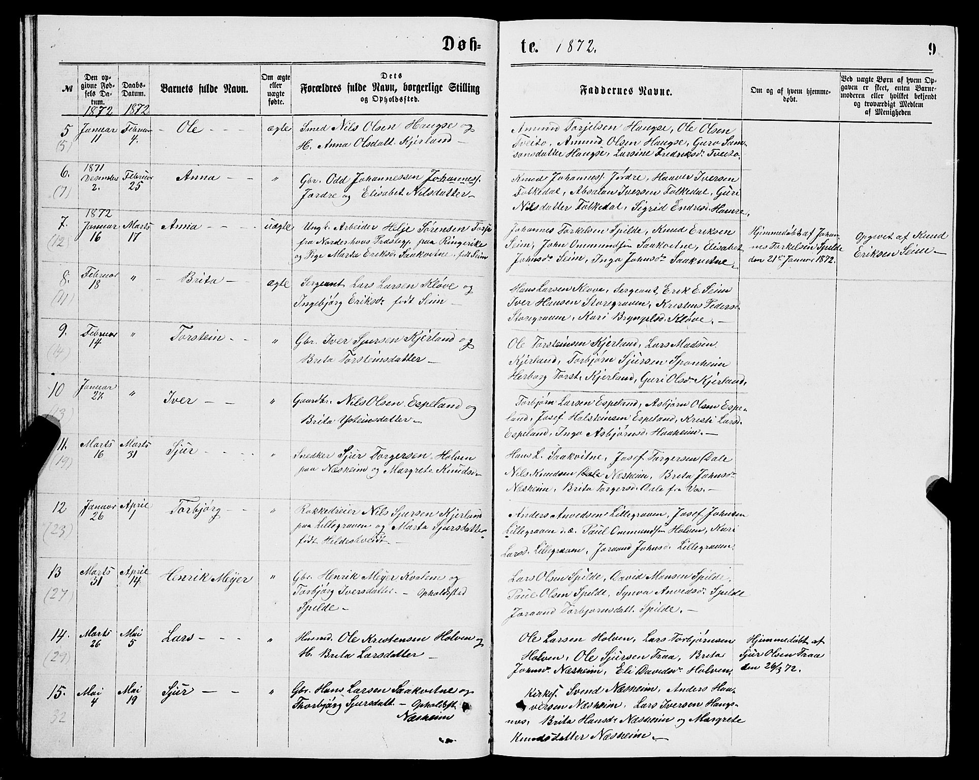 Ulvik sokneprestembete, SAB/A-78801/H/Hab: Parish register (copy) no. B 2, 1869-1883, p. 9