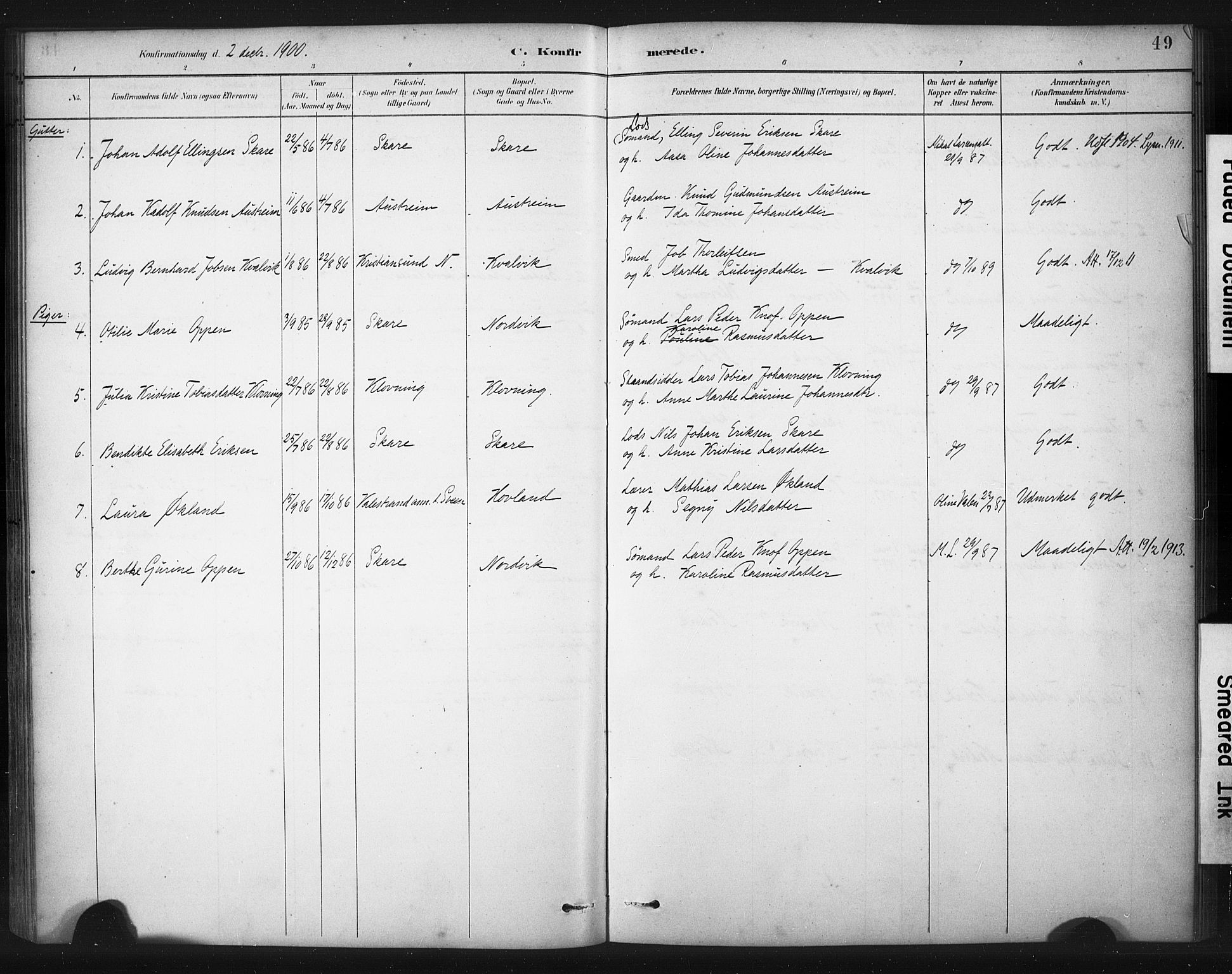 Torvastad sokneprestkontor, AV/SAST-A -101857/H/Ha/Haa/L0016: Parish register (official) no. A 15, 1883-1903, p. 49