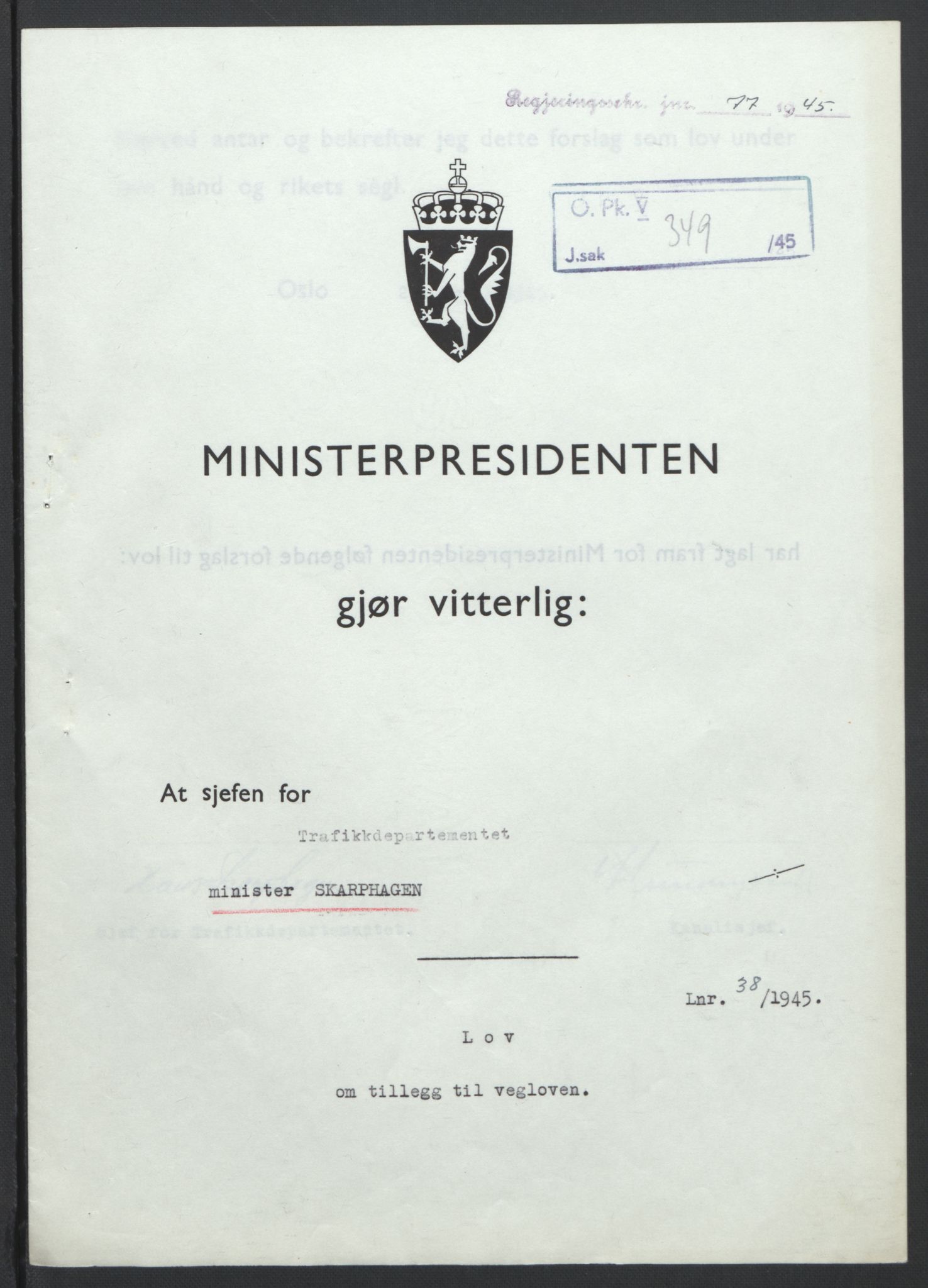 NS-administrasjonen 1940-1945 (Statsrådsekretariatet, de kommisariske statsråder mm), RA/S-4279/D/Db/L0101/0001: -- / Lover og vedtak, 1945, p. 154