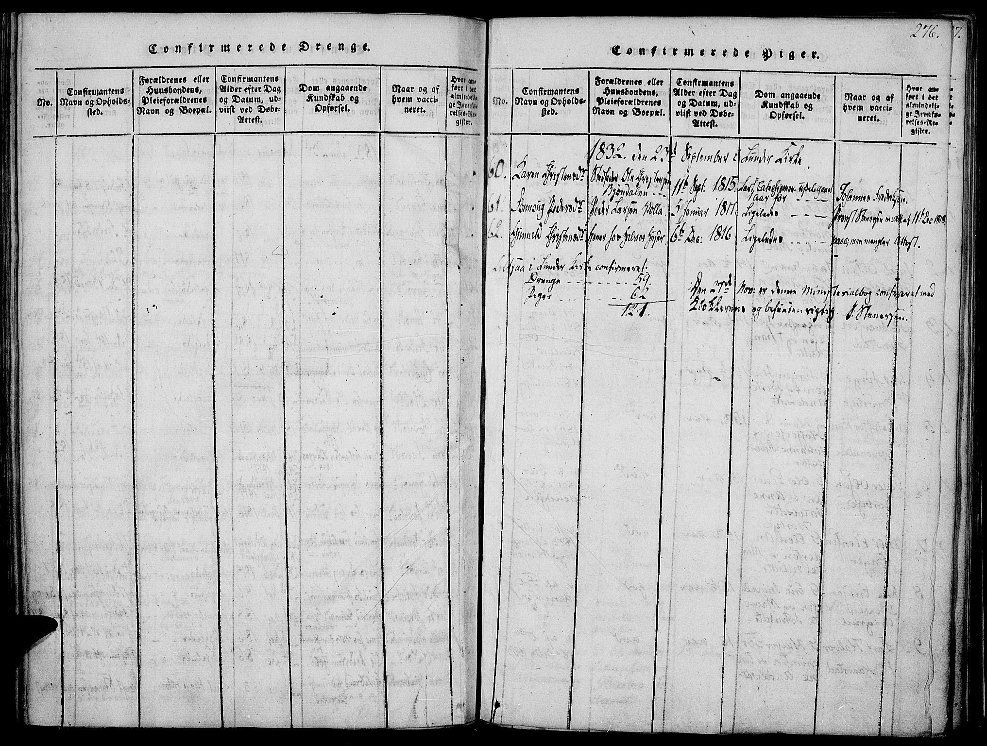 Jevnaker prestekontor, SAH/PREST-116/H/Ha/Haa/L0005: Parish register (official) no. 5, 1815-1837, p. 276