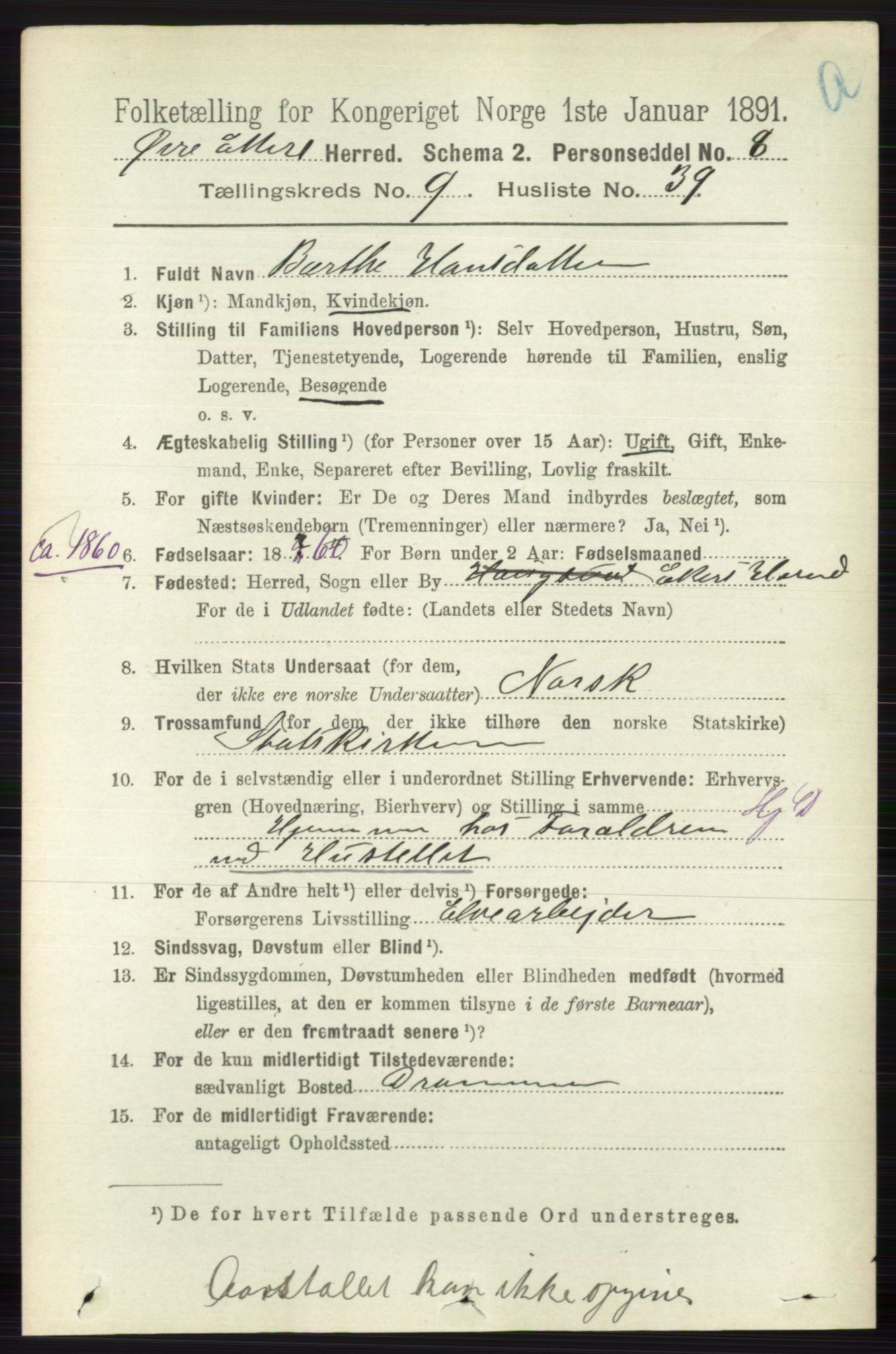 RA, 1891 census for 0624 Øvre Eiker, 1891, p. 3861