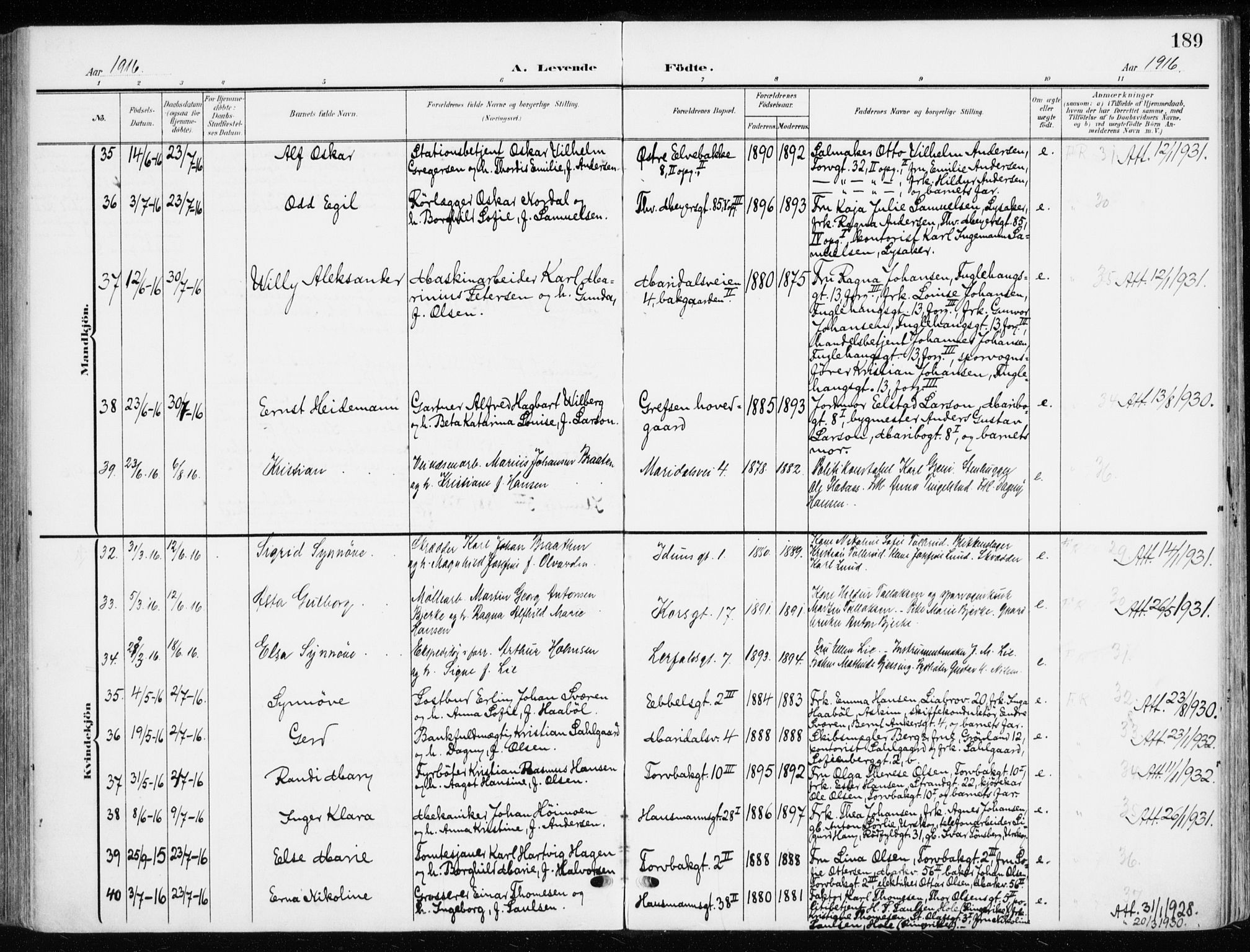 Jakob prestekontor Kirkebøker, AV/SAO-A-10850/F/Fa/L0005b: Parish register (official) no. 5b, 1904-1922, p. 189