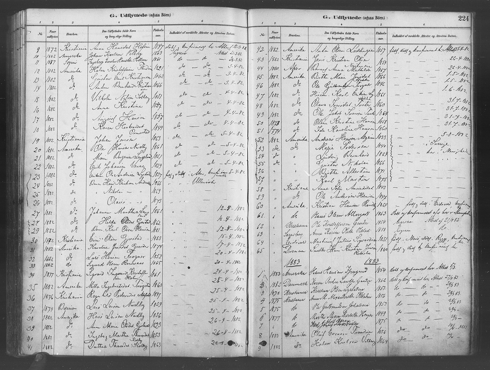 Ullensaker prestekontor Kirkebøker, SAO/A-10236a/F/Fa/L0019: Parish register (official) no. I 19, 1878-1891, p. 224
