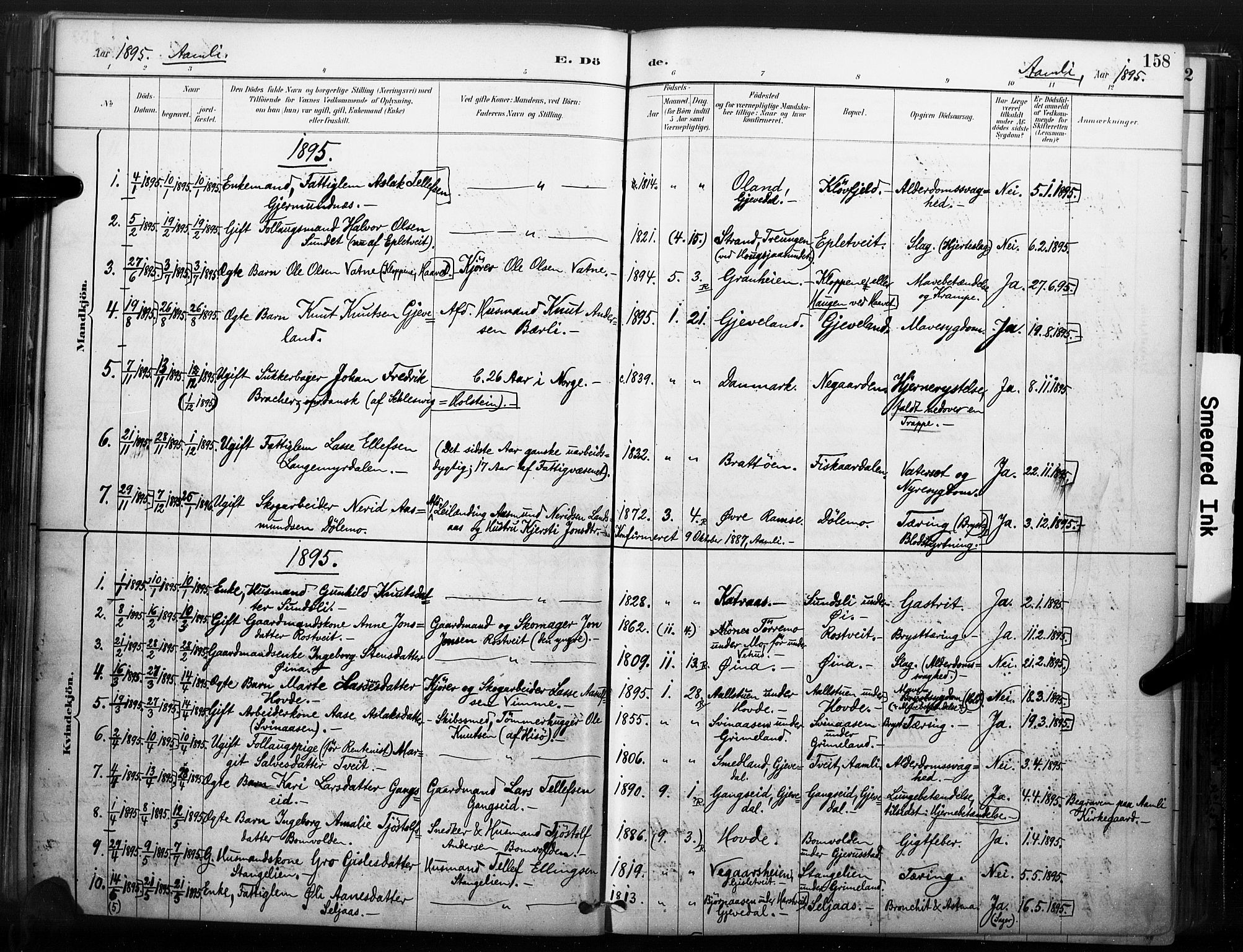 Åmli sokneprestkontor, AV/SAK-1111-0050/F/Fa/Fac/L0010: Parish register (official) no. A 10 /1, 1885-1899, p. 158