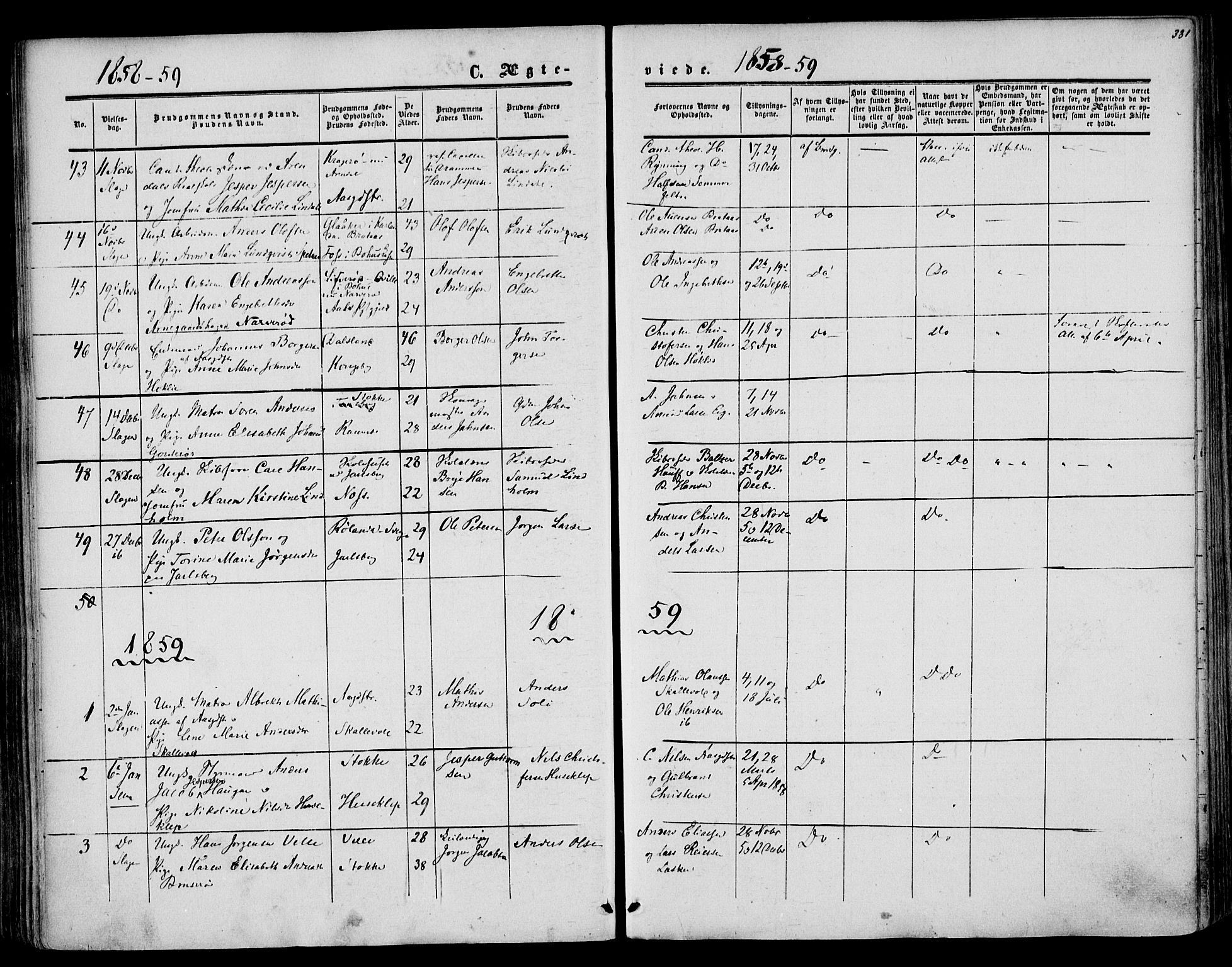 Sem kirkebøker, AV/SAKO-A-5/F/Fa/L0007: Parish register (official) no. I 7, 1856-1865, p. 331