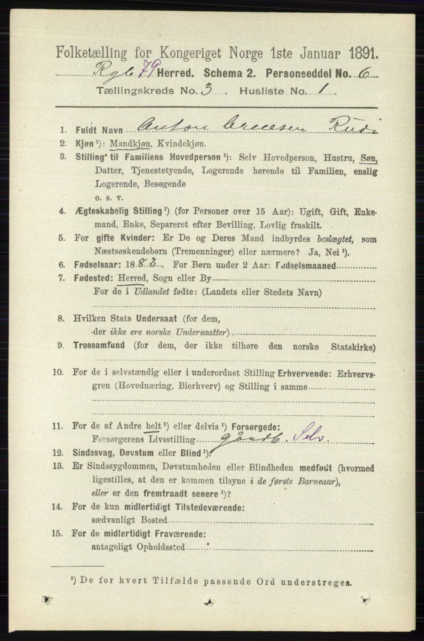 RA, 1891 census for 0520 Ringebu, 1891, p. 726