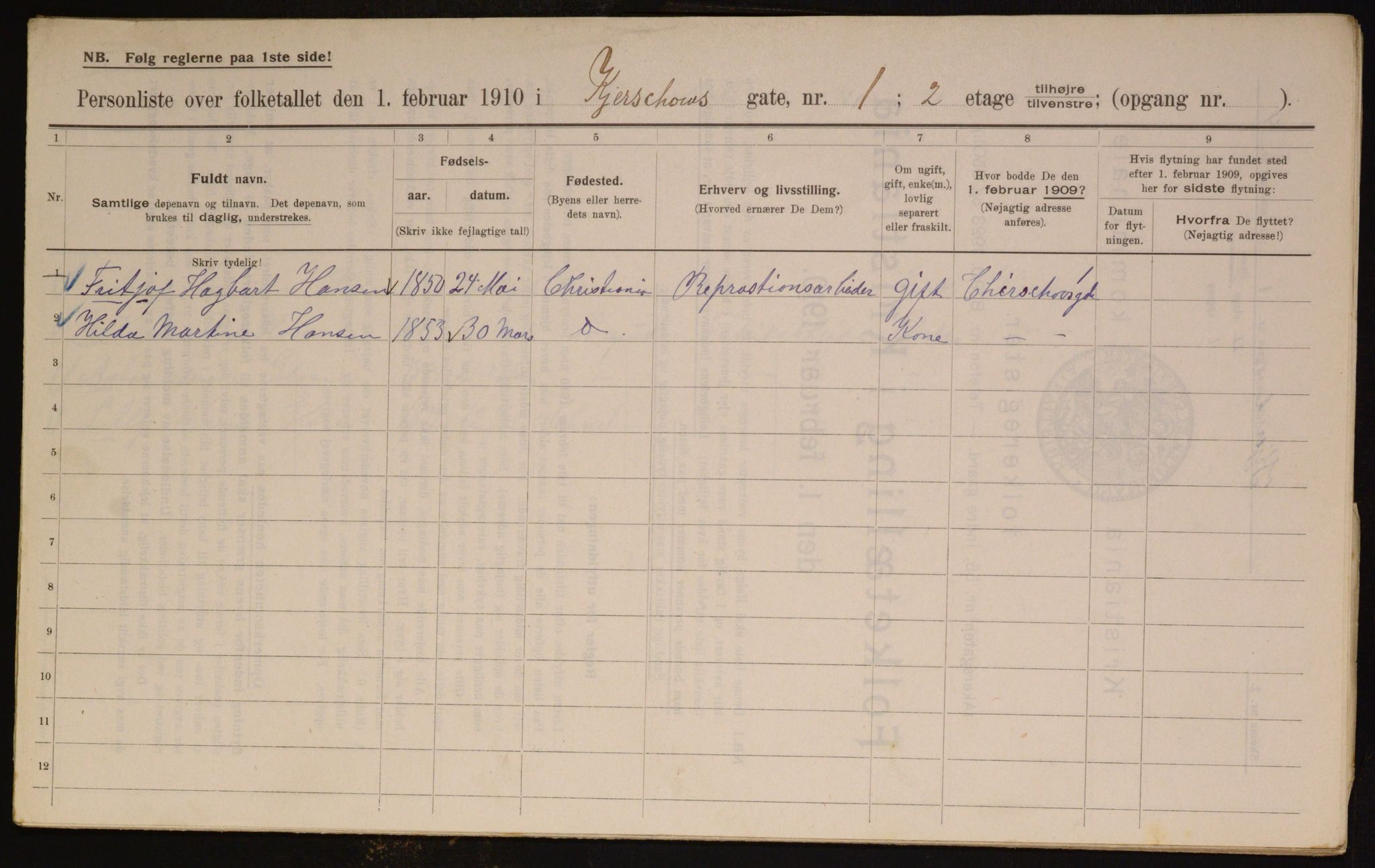 OBA, Municipal Census 1910 for Kristiania, 1910, p. 47865