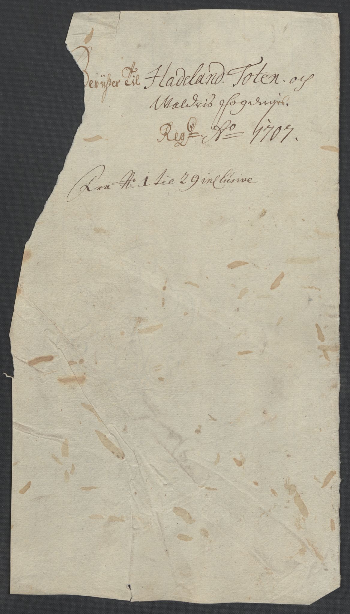 Rentekammeret inntil 1814, Reviderte regnskaper, Fogderegnskap, RA/EA-4092/R18/L1305: Fogderegnskap Hadeland, Toten og Valdres, 1707-1708, p. 15