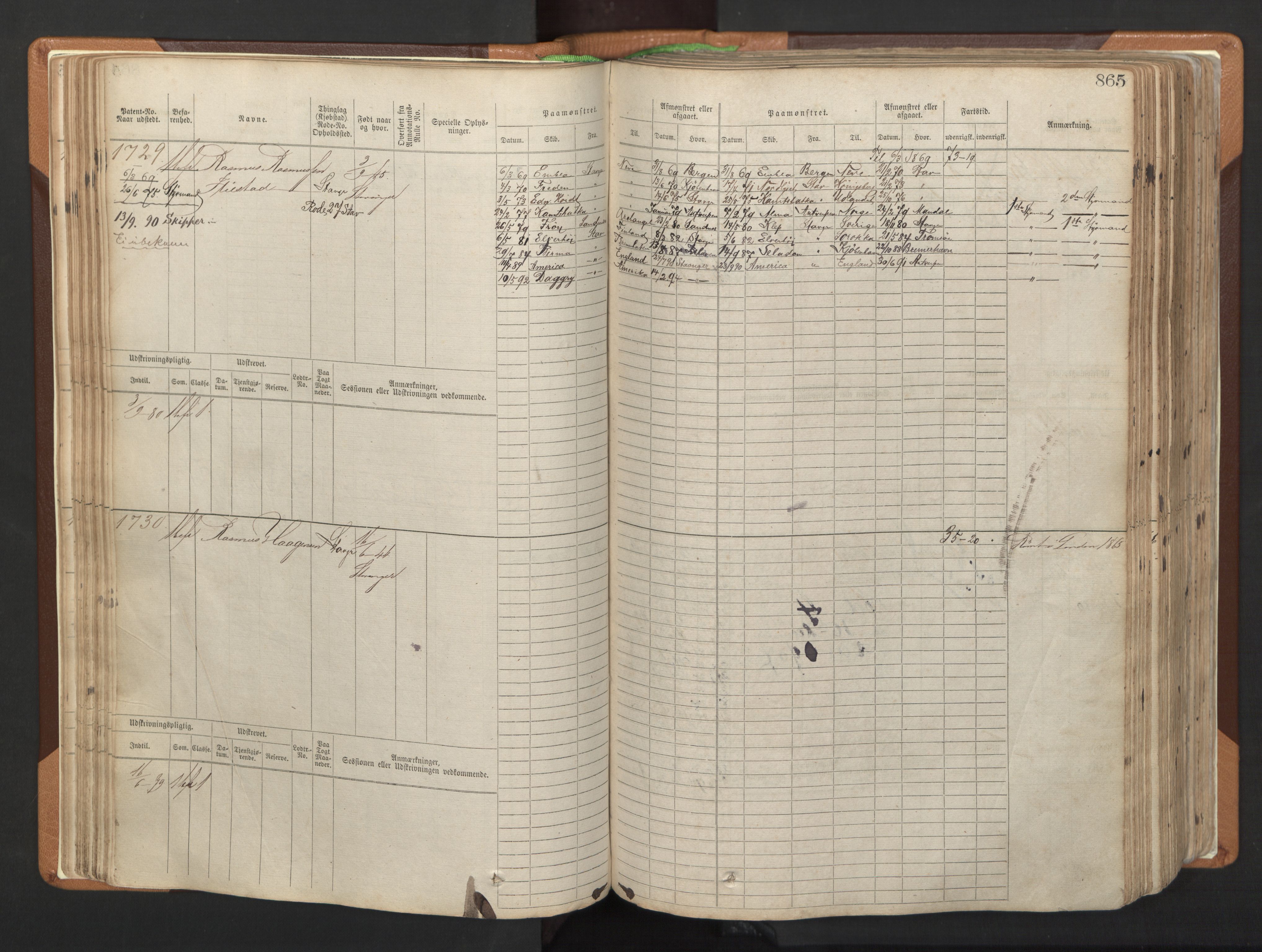 Stavanger sjømannskontor, AV/SAST-A-102006/F/Fb/Fbb/L0006: Sjøfartshovedrulle, patentnr. 1607-2402 (del 3), 1869-1880, p. 64