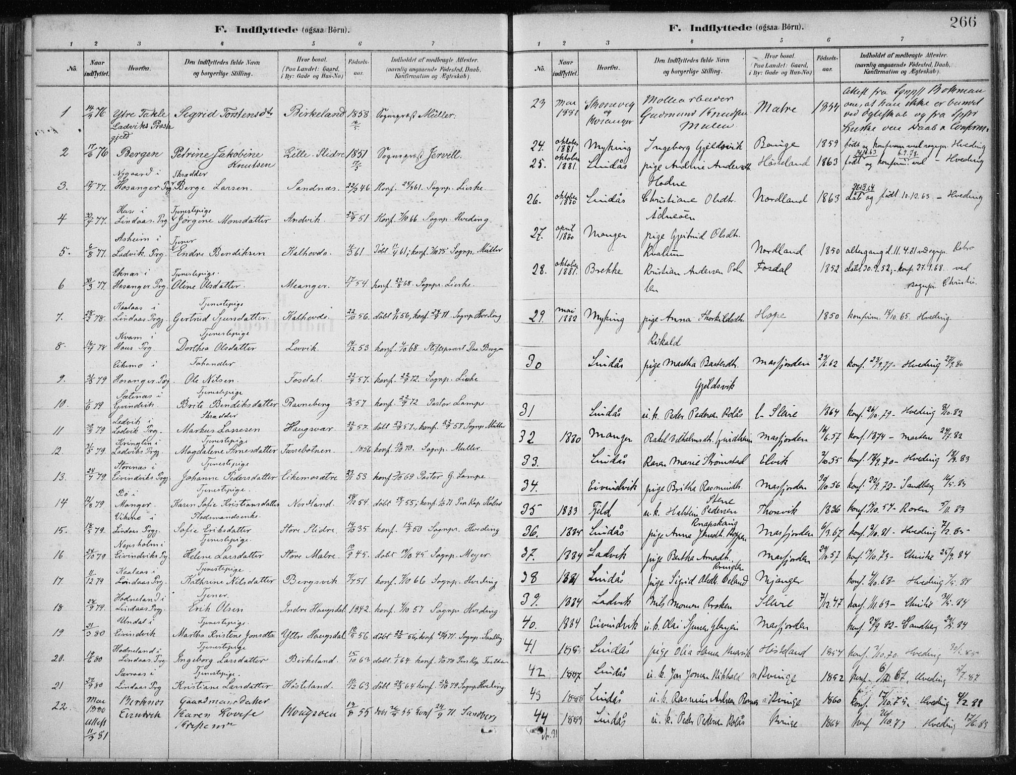 Masfjorden Sokneprestembete, AV/SAB-A-77001: Parish register (official) no. B  1, 1876-1899, p. 266