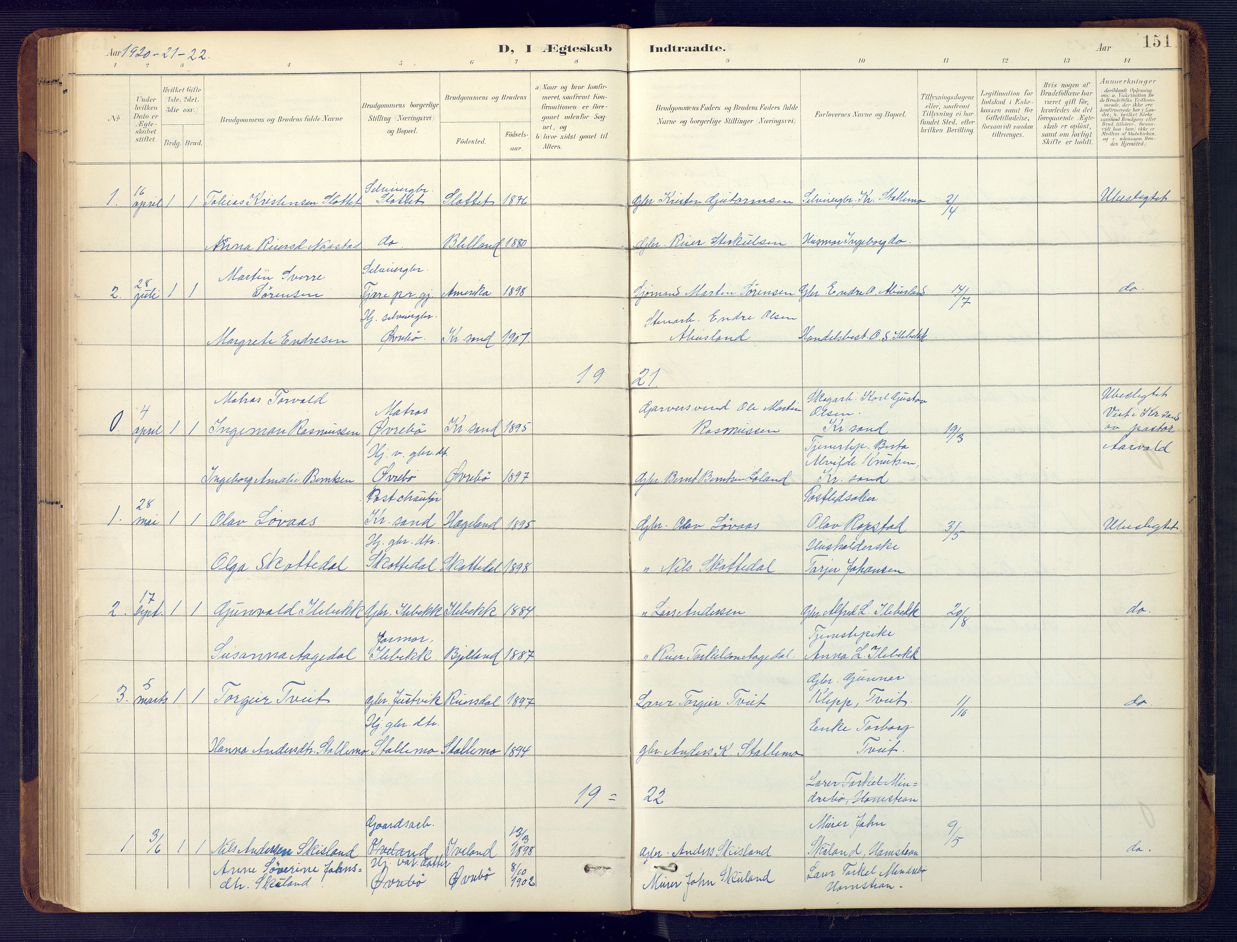 Vennesla sokneprestkontor, SAK/1111-0045/Fb/Fbc/L0003: Parish register (copy) no. B 3, 1895-1946, p. 151