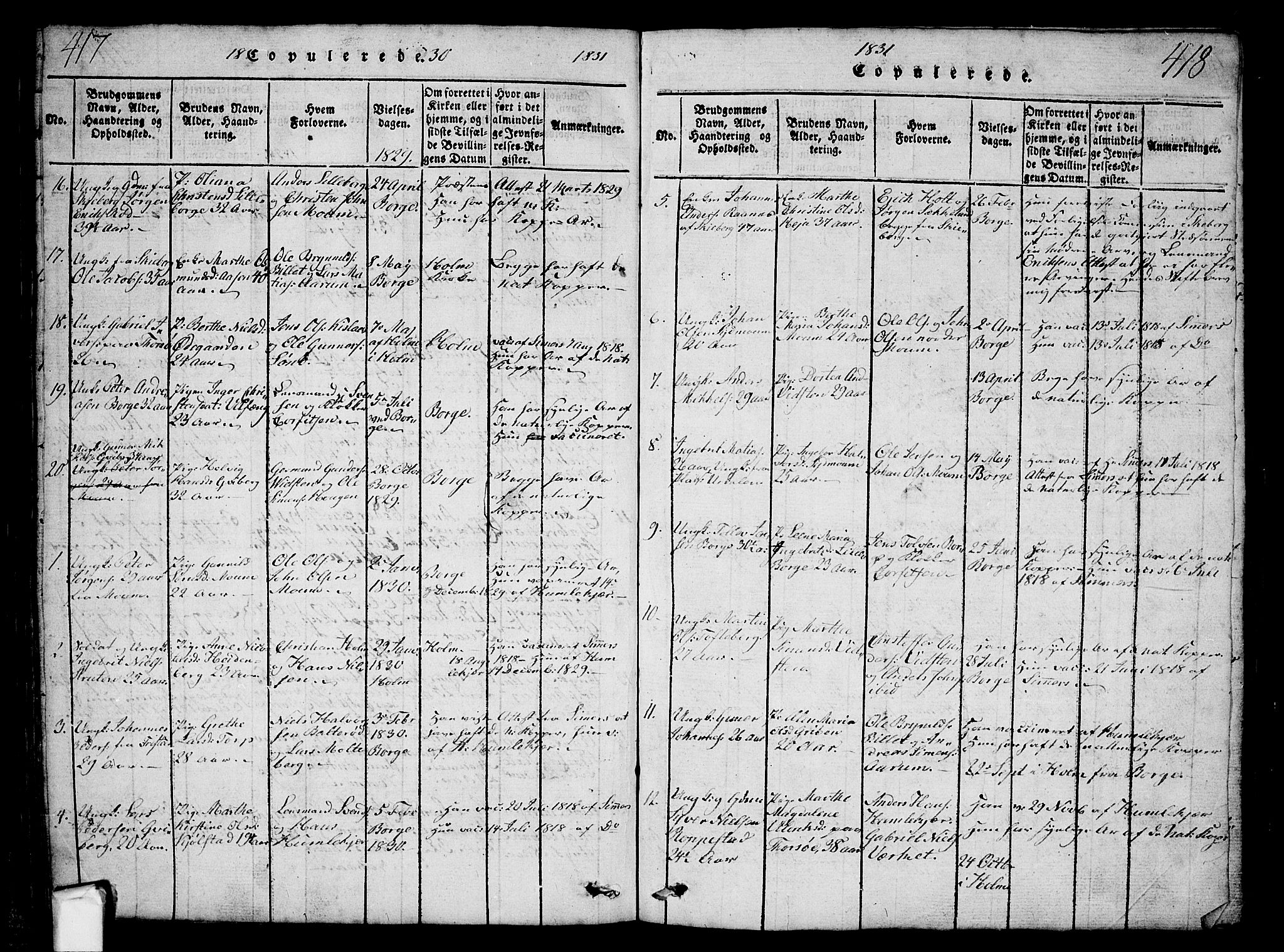 Borge prestekontor Kirkebøker, AV/SAO-A-10903/G/Ga/L0001: Parish register (copy) no.  I 1, 1815-1835, p. 417-418