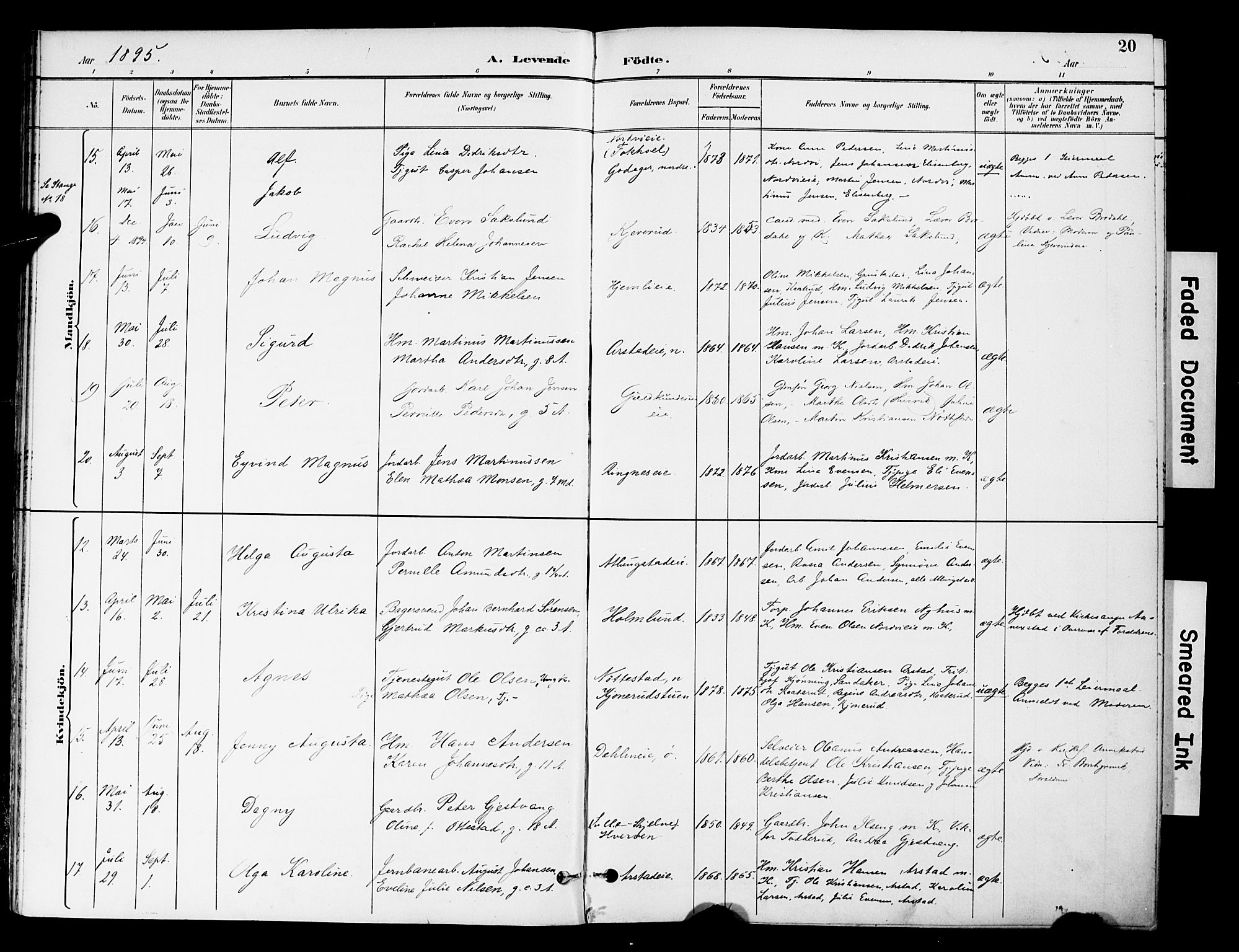 Stange prestekontor, AV/SAH-PREST-002/K/L0021: Parish register (official) no. 21, 1891-1902, p. 20