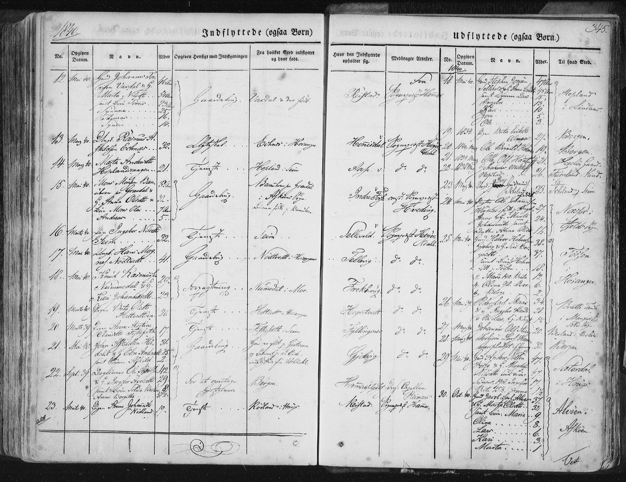 Hamre sokneprestembete, AV/SAB-A-75501/H/Ha/Haa/Haaa/L0012: Parish register (official) no. A 12, 1834-1845, p. 345