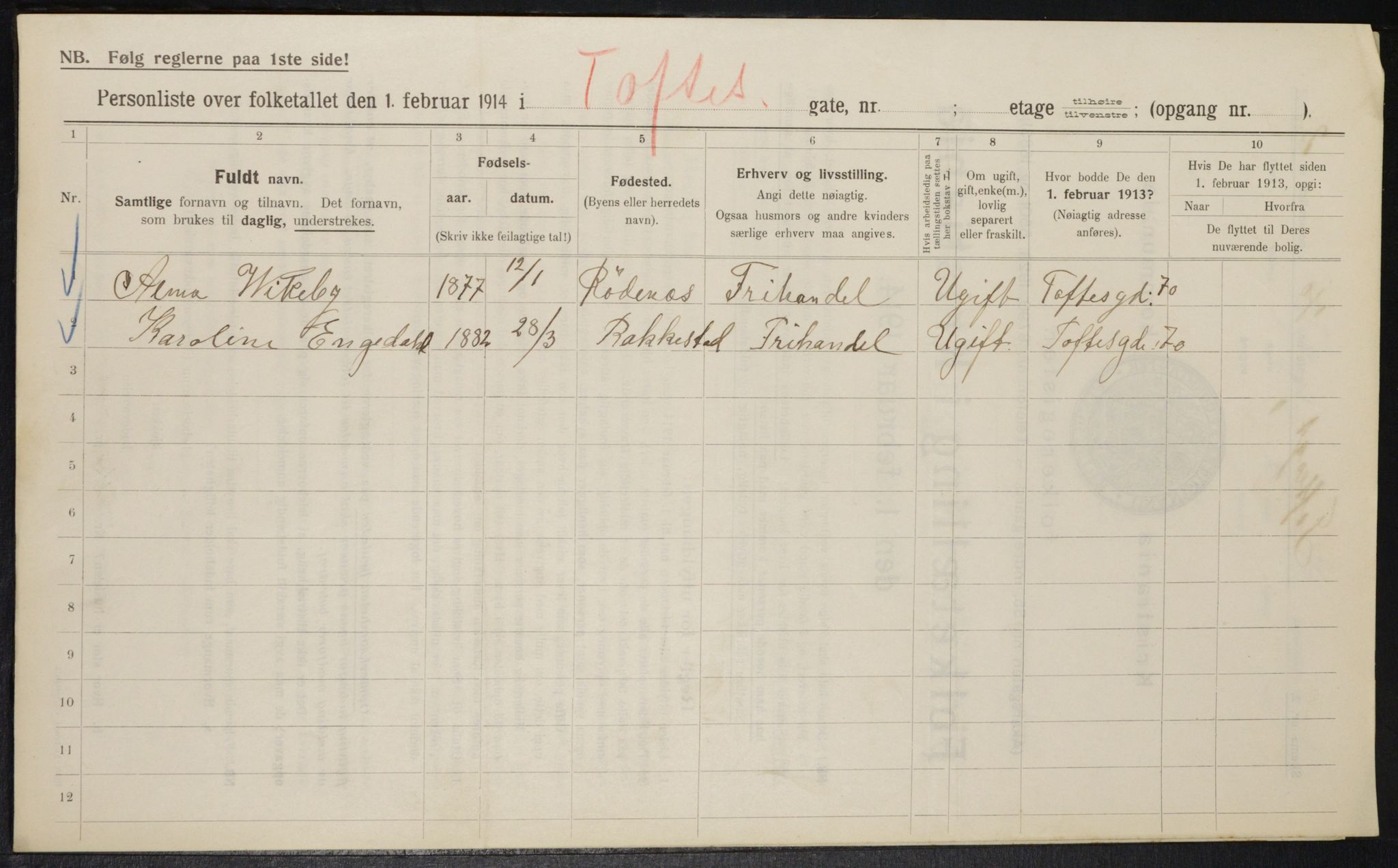 OBA, Municipal Census 1914 for Kristiania, 1914, p. 113946