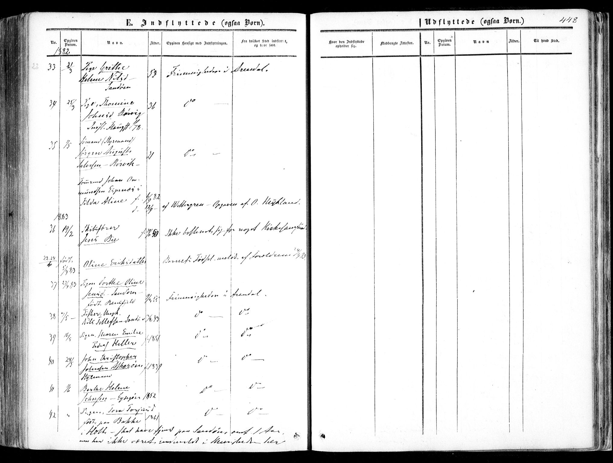 Dypvåg sokneprestkontor, SAK/1111-0007/F/Fa/Faa/L0006: Parish register (official) no. A 6, 1855-1872, p. 448