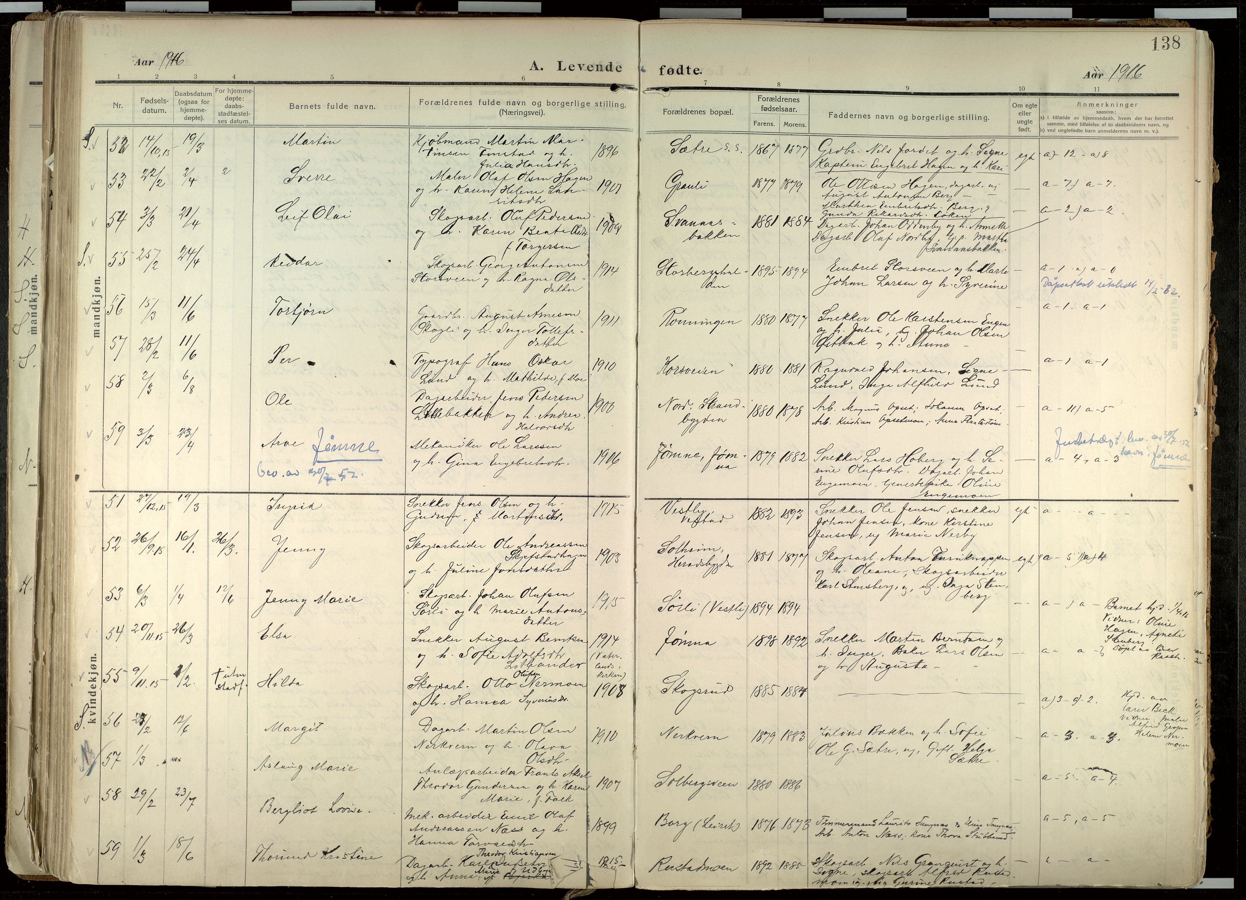 Elverum prestekontor, AV/SAH-PREST-044/H/Ha/Haa/L0020: Parish register (official) no. 20, 1909-1921, p. 138