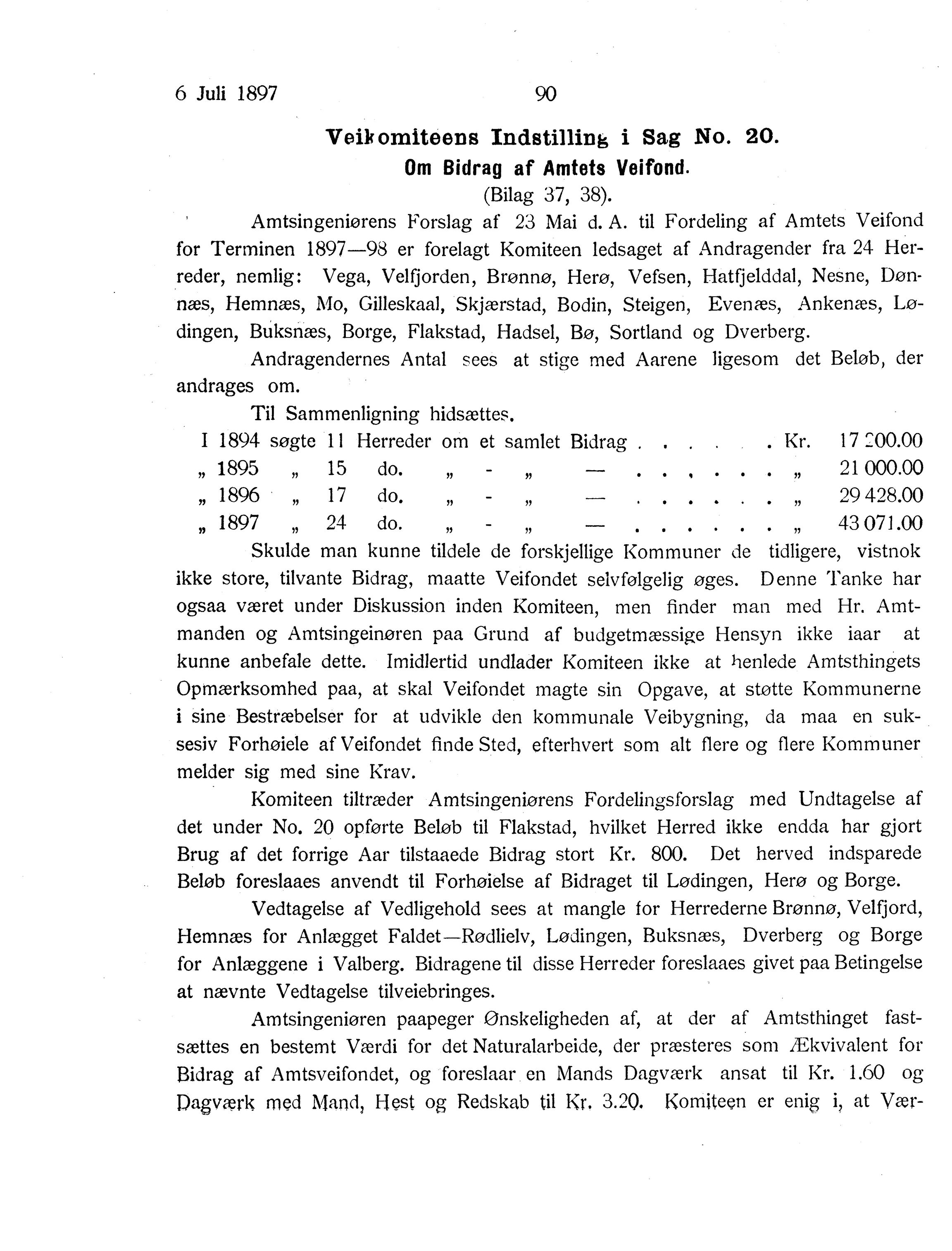 Nordland Fylkeskommune. Fylkestinget, AIN/NFK-17/176/A/Ac/L0020: Fylkestingsforhandlinger 1897, 1897