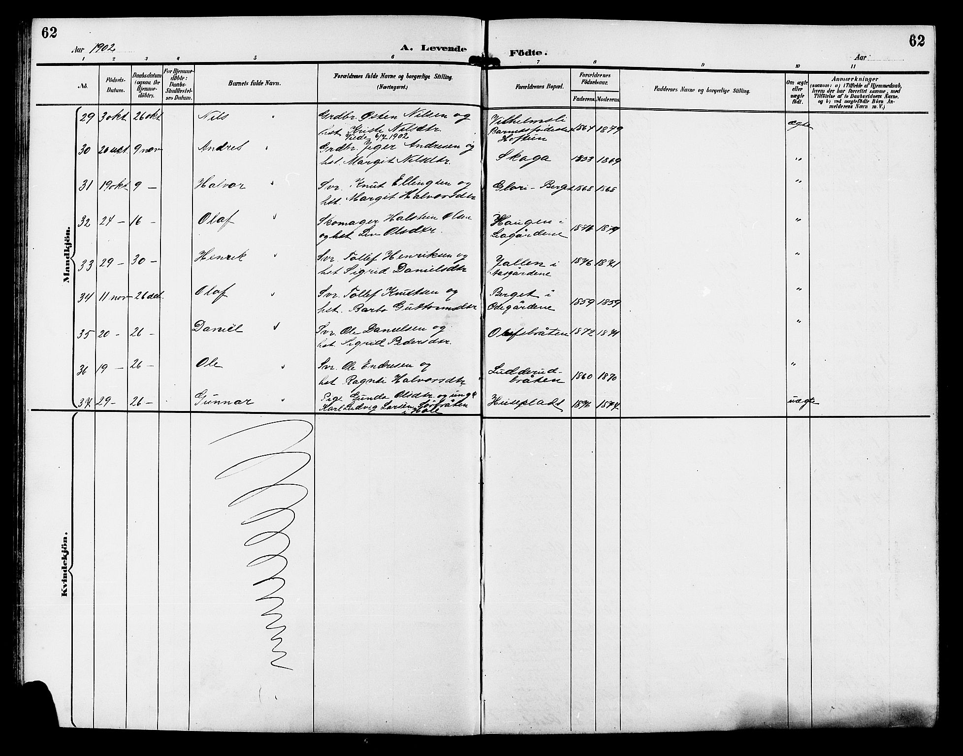 Gol kirkebøker, AV/SAKO-A-226/G/Ga/L0003: Parish register (copy) no. I 3, 1887-1914, p. 62