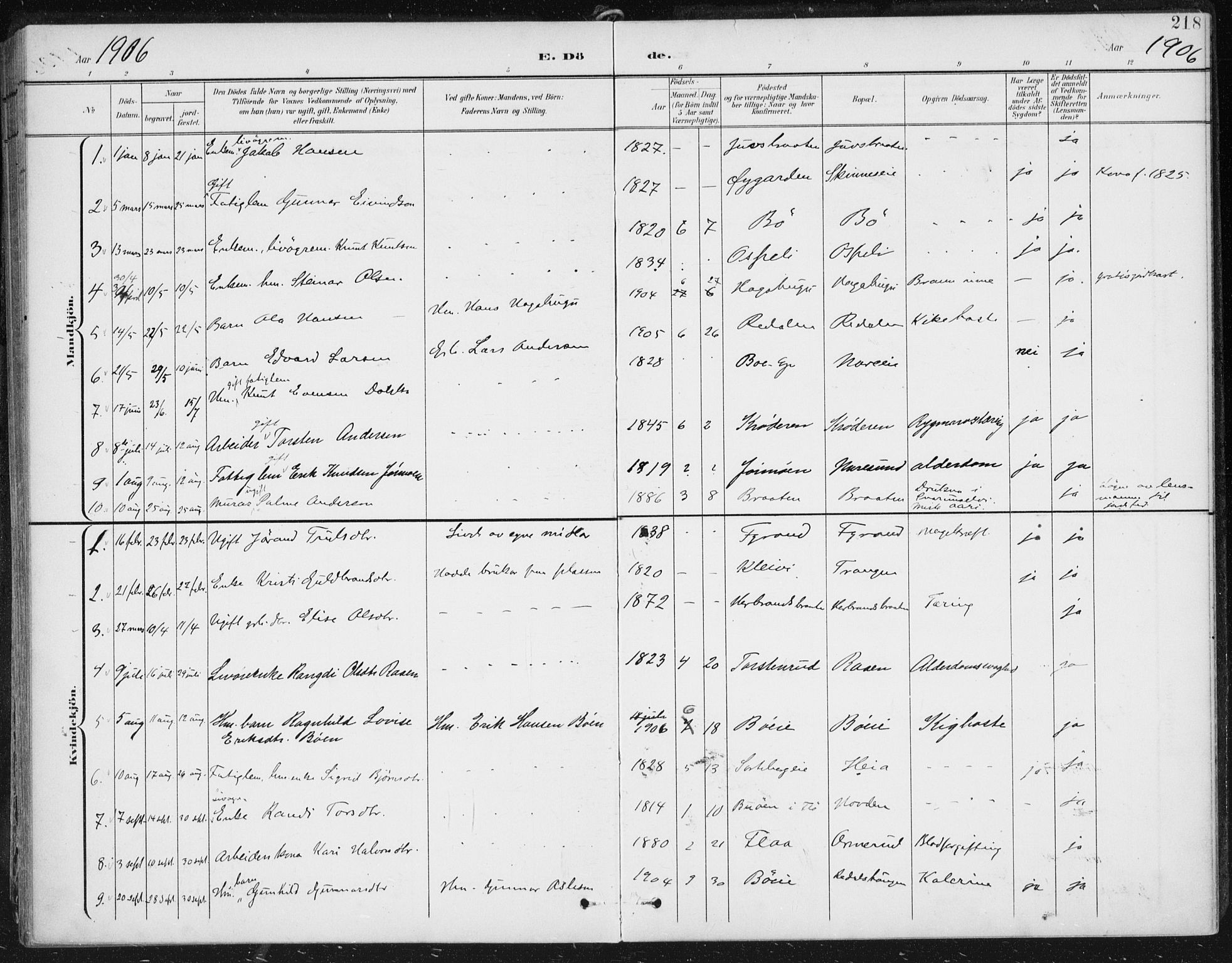 Krødsherad kirkebøker, SAKO/A-19/F/Fa/L0007: Parish register (official) no. 7, 1900-1915, p. 218