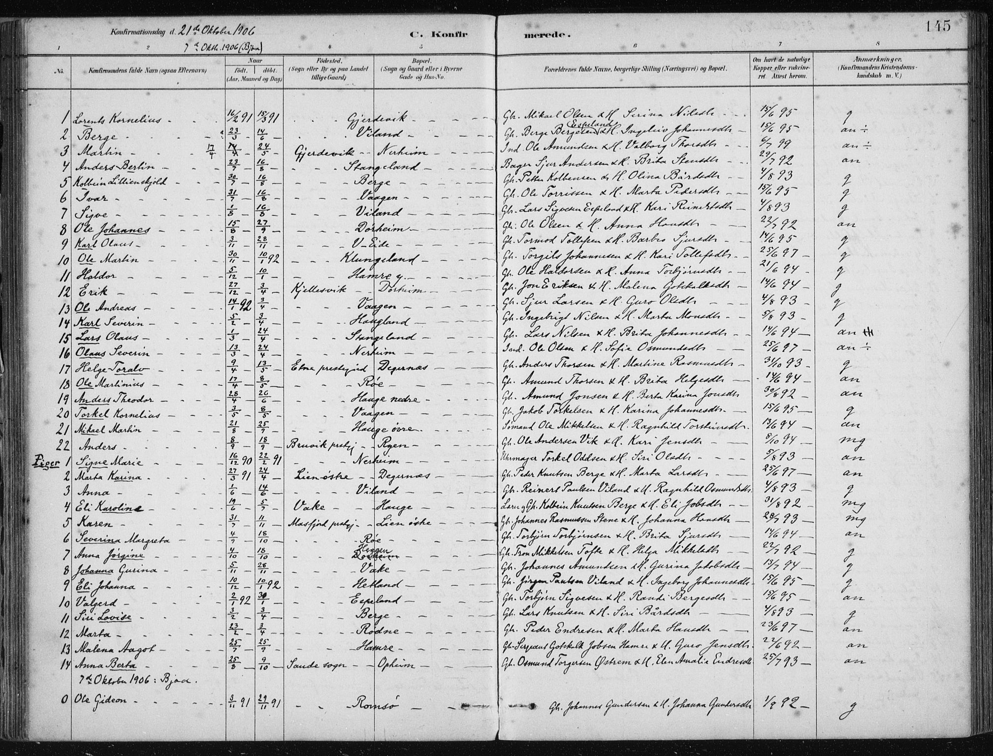 Fjelberg sokneprestembete, AV/SAB-A-75201/H/Haa: Parish register (official) no. D 1, 1879-1918, p. 145