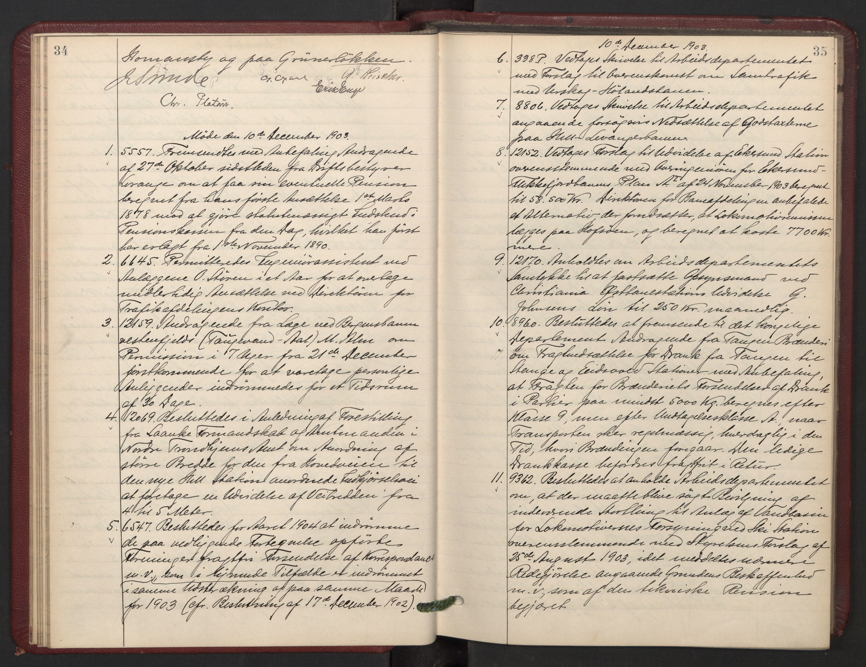 Norges statsbaner, Administrasjons- økonomi- og personalavdelingen, AV/RA-S-3412/A/Aa/L0007: Forhandlingsprotokoll, 1903-1905, p. 34-35