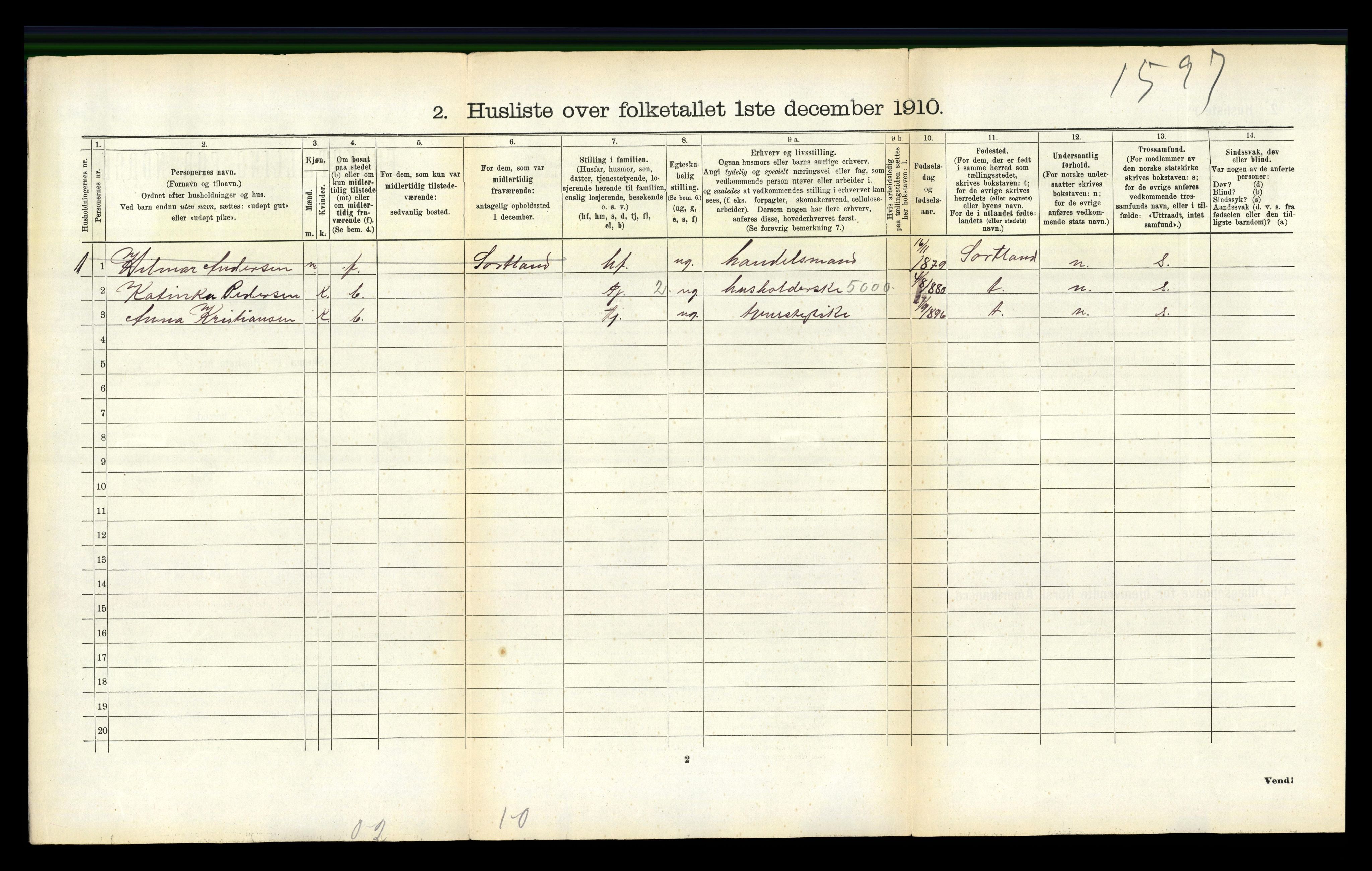 RA, 1910 census for Hadsel, 1910, p. 2362