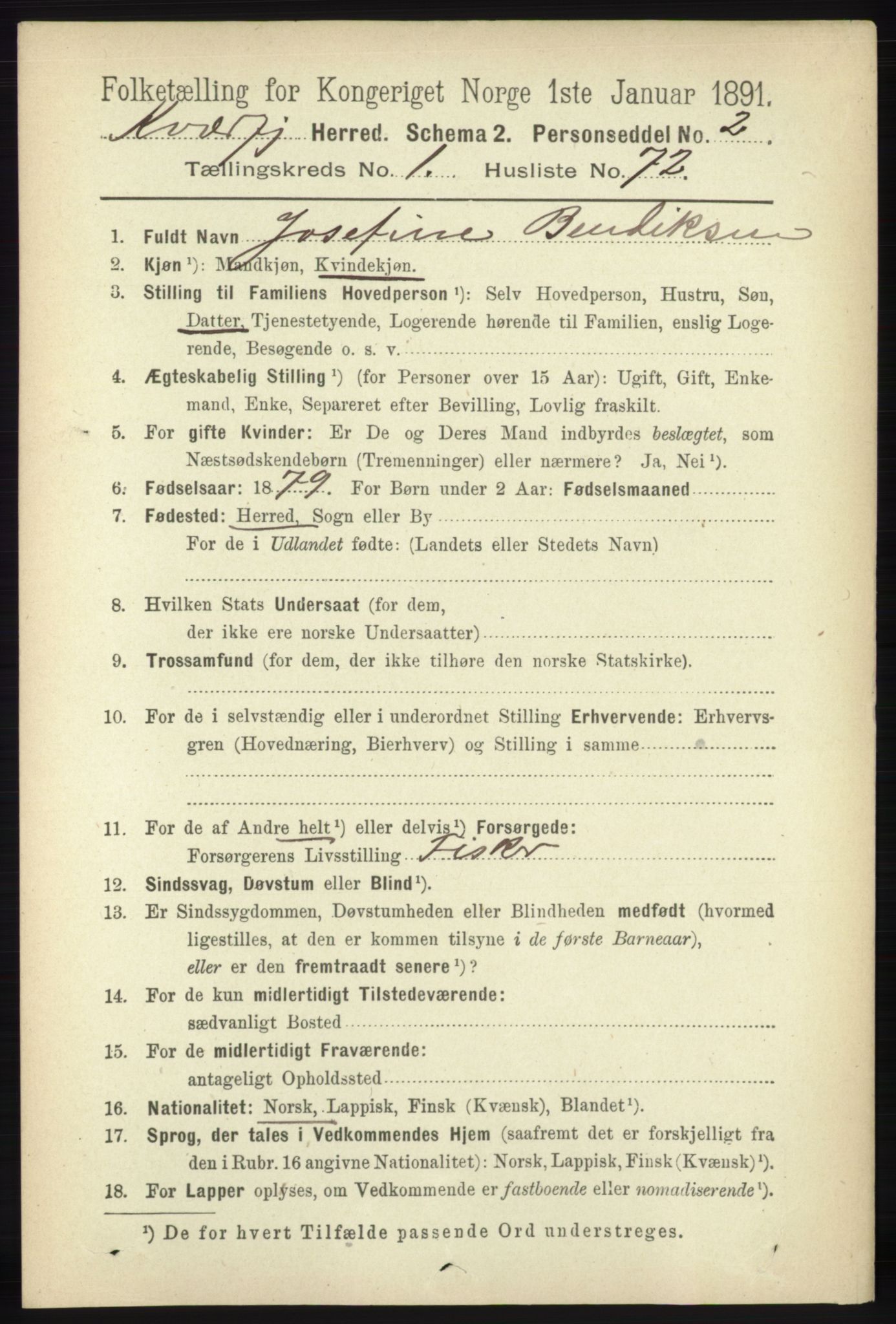 RA, 1891 census for 1911 Kvæfjord, 1891, p. 617