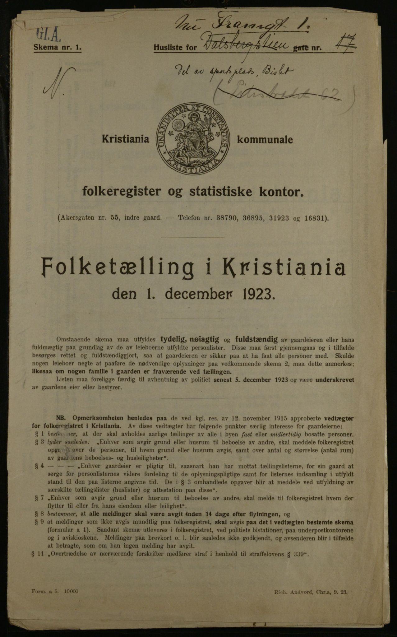 OBA, Municipal Census 1923 for Kristiania, 1923, p. 28493