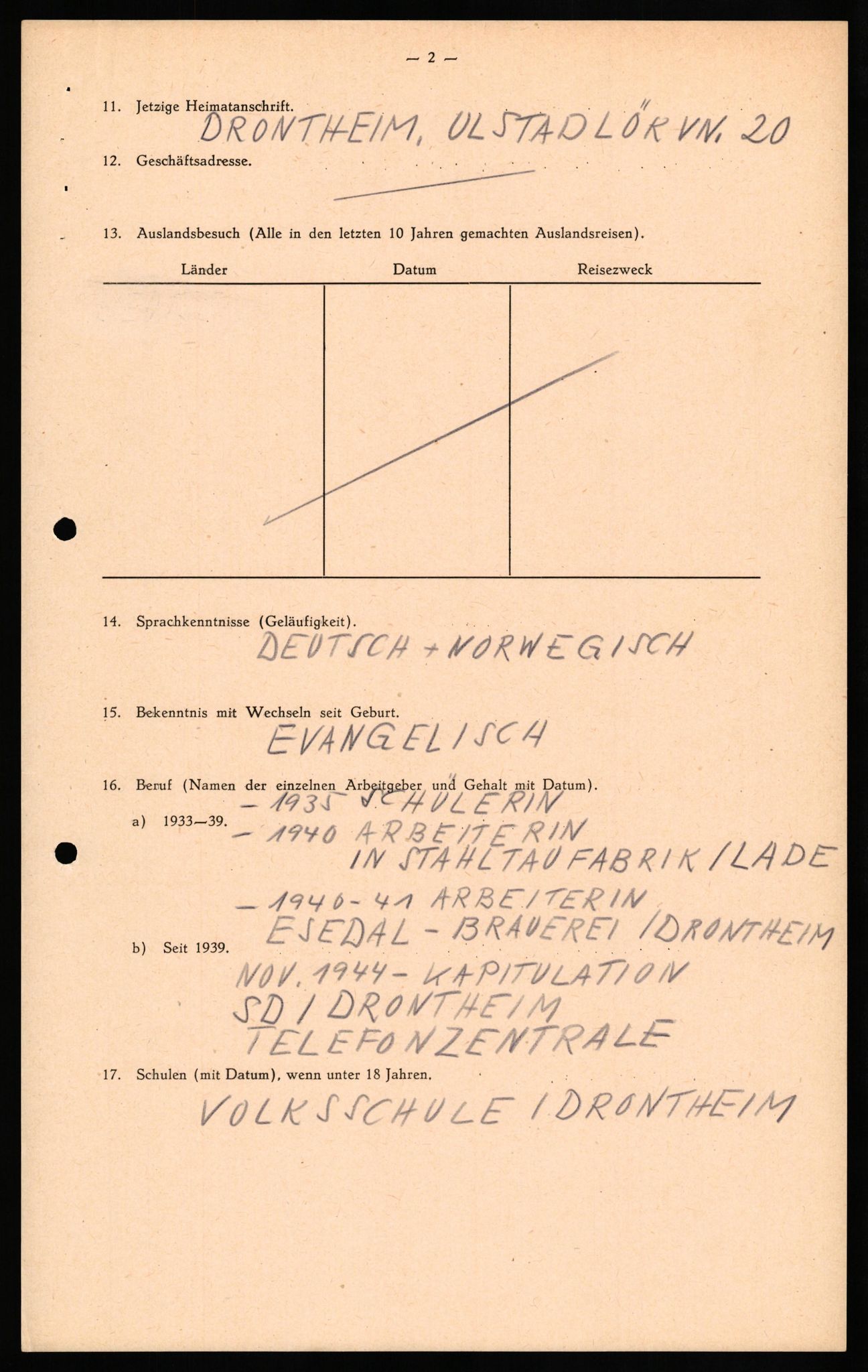 Forsvaret, Forsvarets overkommando II, RA/RAFA-3915/D/Db/L0029: CI Questionaires. Tyske okkupasjonsstyrker i Norge. Tyskere., 1945-1946, p. 455