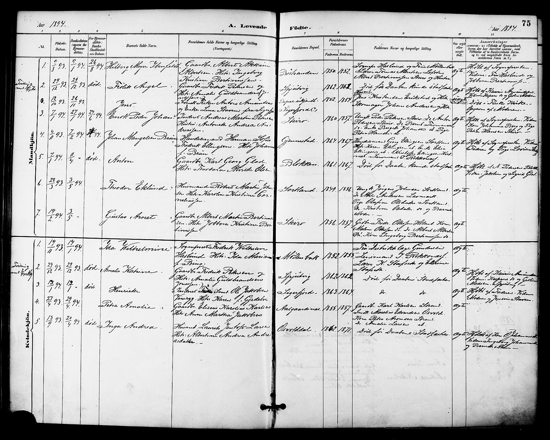 Ministerialprotokoller, klokkerbøker og fødselsregistre - Nordland, AV/SAT-A-1459/895/L1371: Parish register (official) no. 895A06, 1885-1894, p. 75